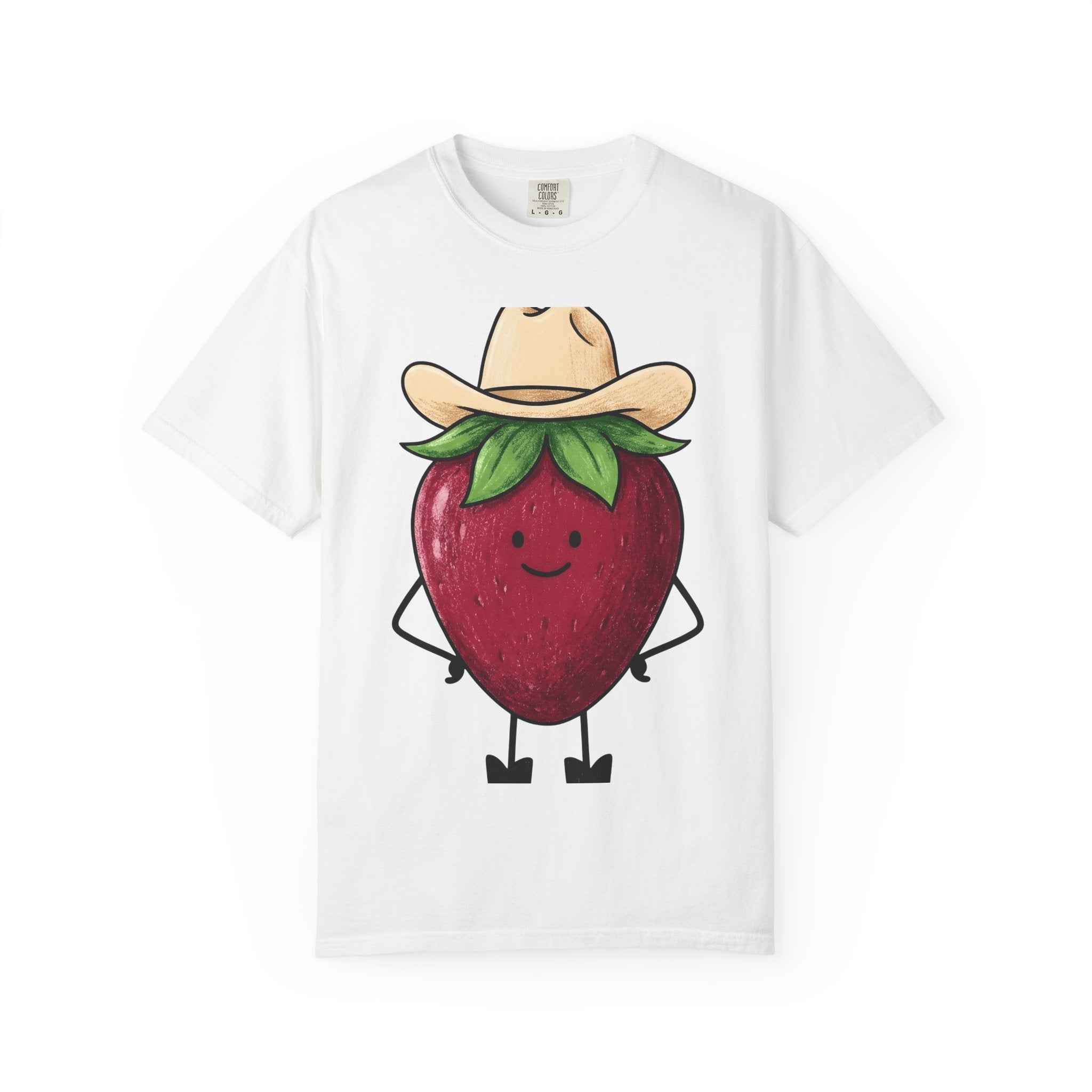Strawberry Cowboy Shirt Cowgirl Fruit Gift Women Cartoon Tee Cowboy T-Shirt Rodeo Fan Comic Tshirt Berry Illustration Doodle Cowboy Hat
