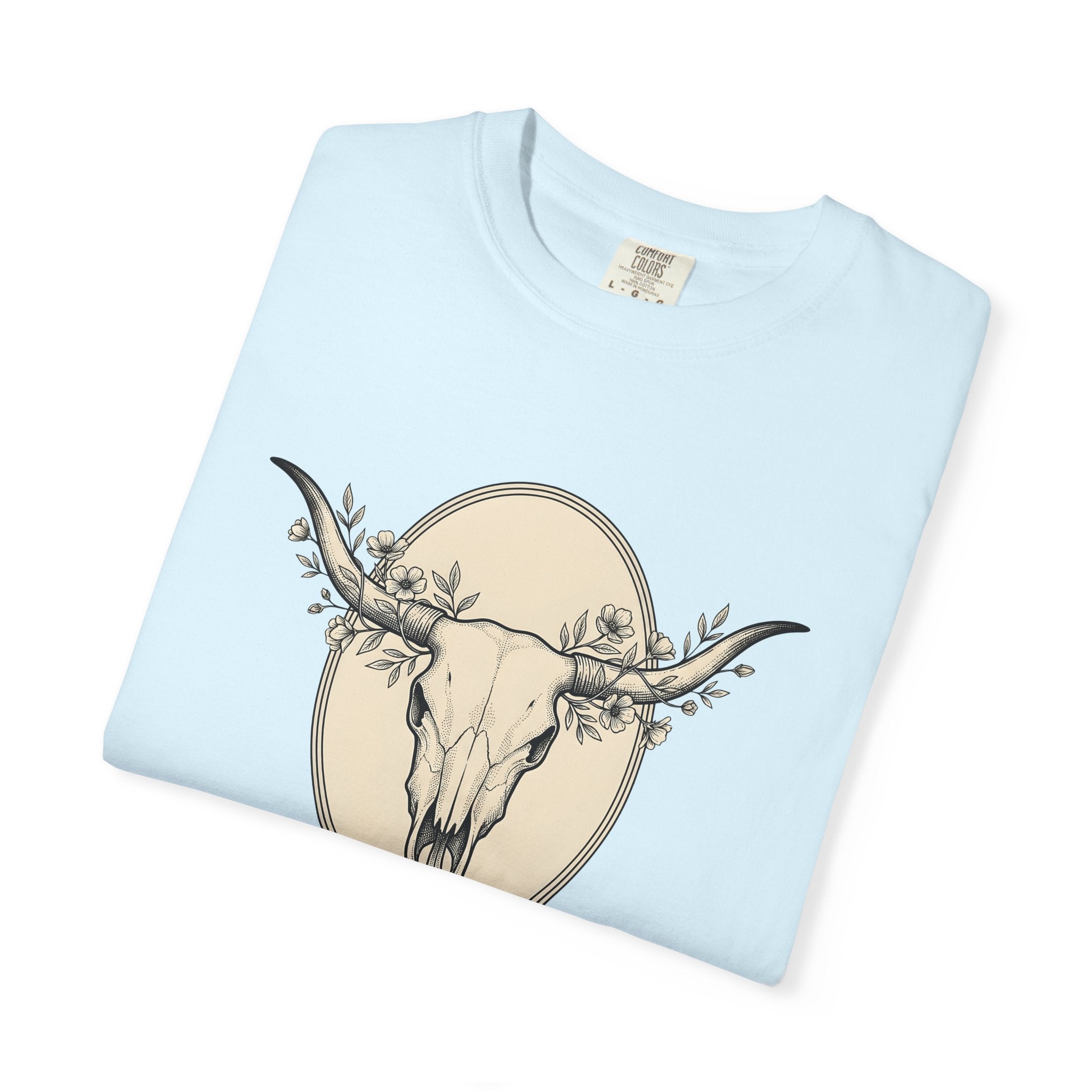 Cow Skull Shirt Cowgirl Cowboy Gift Women Southwestern Tee Bull Skull T-Shirt Rodeo Fan Western Tshirt Cowboy Graphic Rustic Meadow Flowers