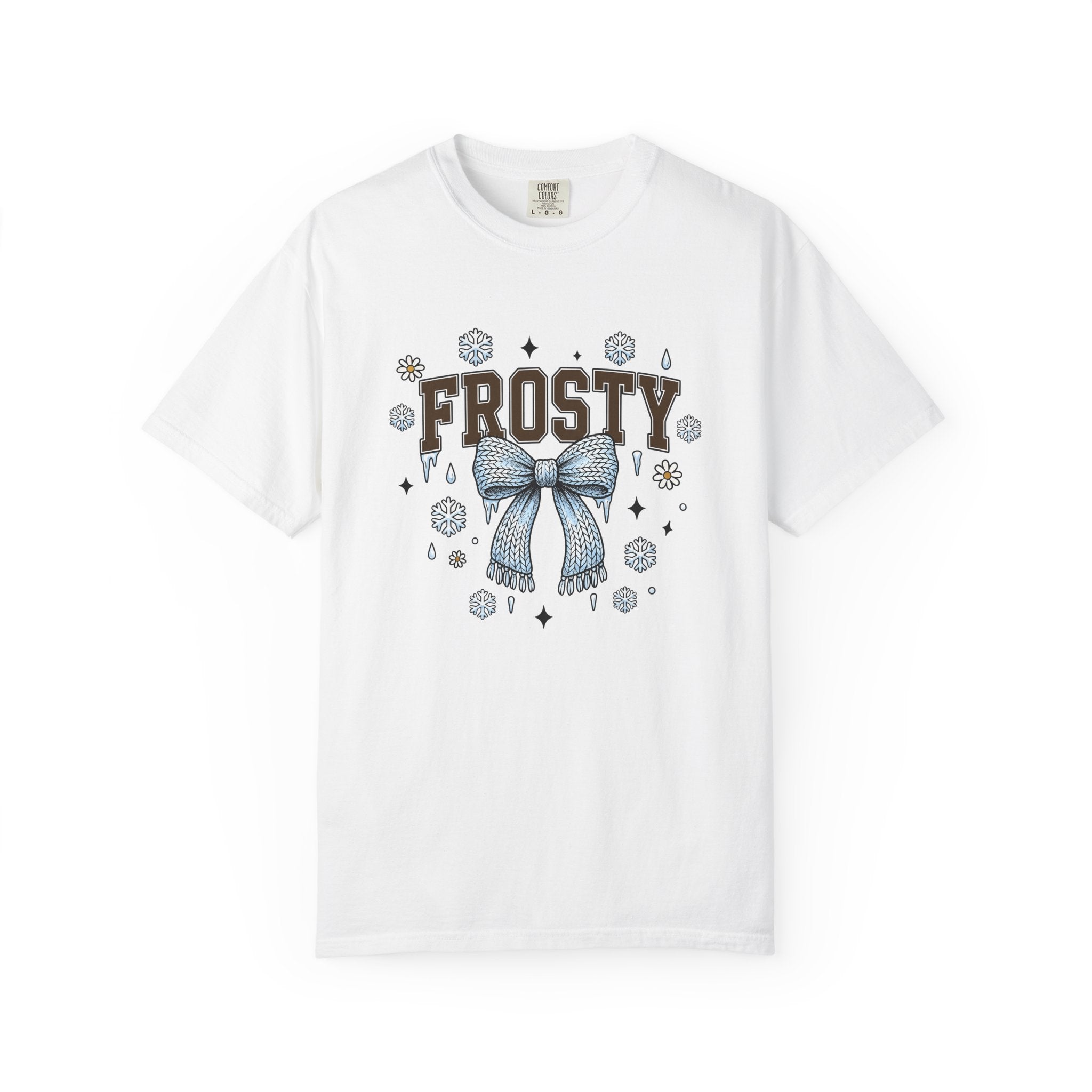 Wool Bow Shirt Winter Yuletide Gift Women Doodle Tee Ribbon T-Shirt Snow Fan Hand Drawn Tshirt Christmas Graphic Minimalist Frost Tshirt