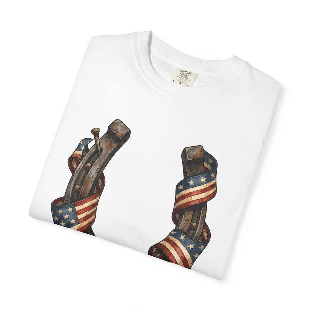 Horseshoe Flag Shirt America Patriotic Gift Women Rustic Tee Horseshoe T-Shirt American Fan Distressed Tshirt Star Graphic Vintage Bow