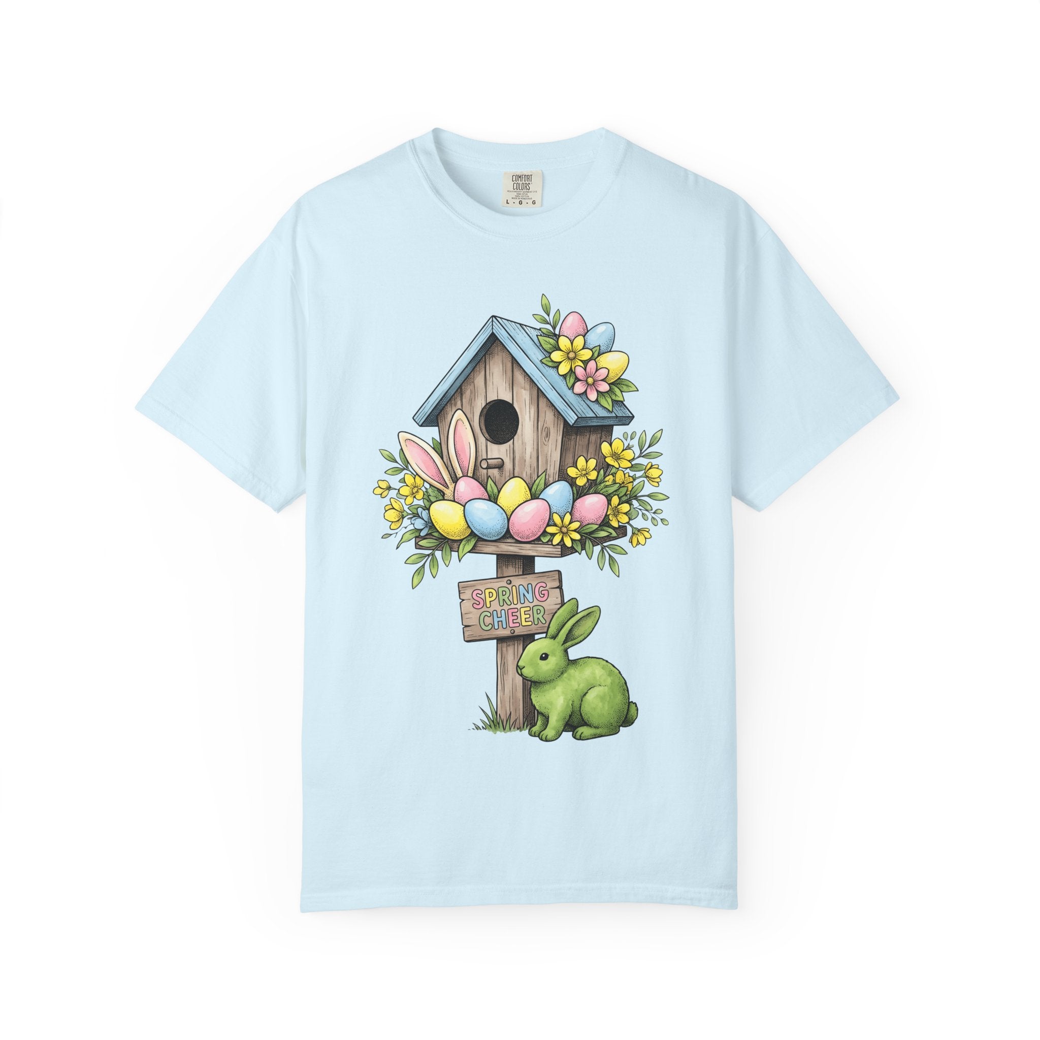 Bunny Bird Home Shirt Easter Outdoor Gift Women Line Art Tee Rabbit T-Shirt Spring Fan Minimalist Tshirt Nature Graphic Classic Light Eggs
