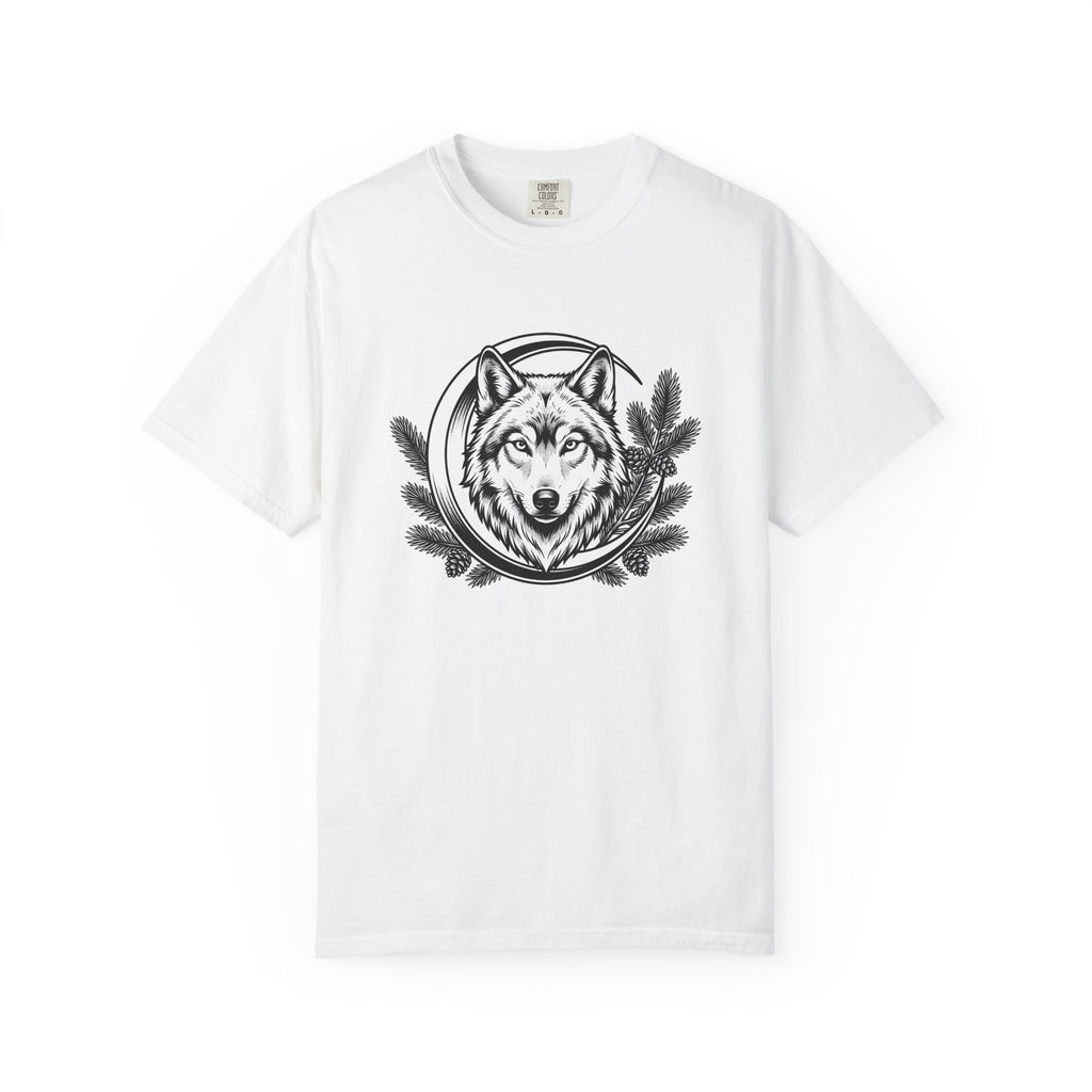Wolf Face Shirt Boho Chic Outdoors Gift Women Sketch Tee Wolf T-Shirt Bohemian Fan Drawing Graphic Outdoorsy Graphic Modern Evergreen Sprigs