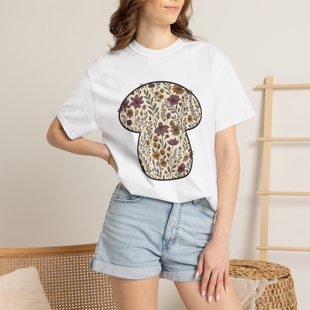 Blossom Mushroom Shirt St. Valentine's Day Garden Gift Women Folk Tee Fungus T-Shirt Valentine Fan Retro Tshirt Yard Graphic Classic Field