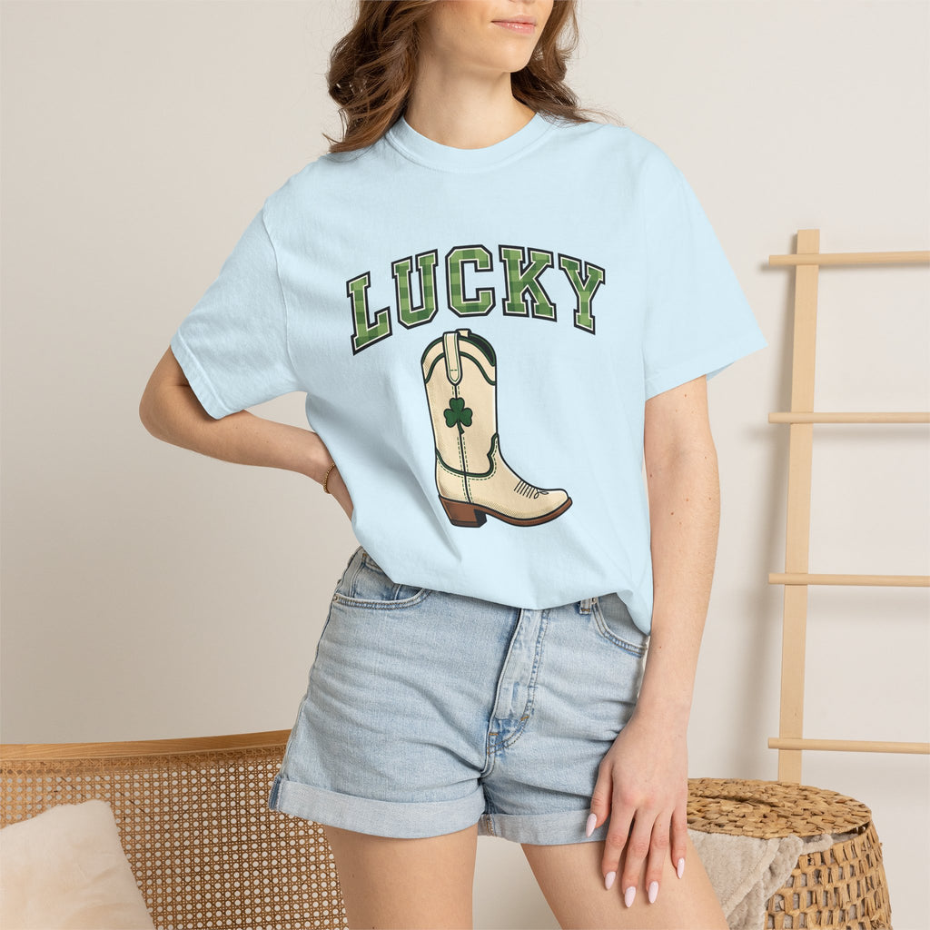 Cowboy Boot Shirt St Patrick's Day Western Gift Women Bold Graphic Tee Boot T-Shirt Irish Fan Graphic Tshirt Rodeo Graphic Vintage Shamrock