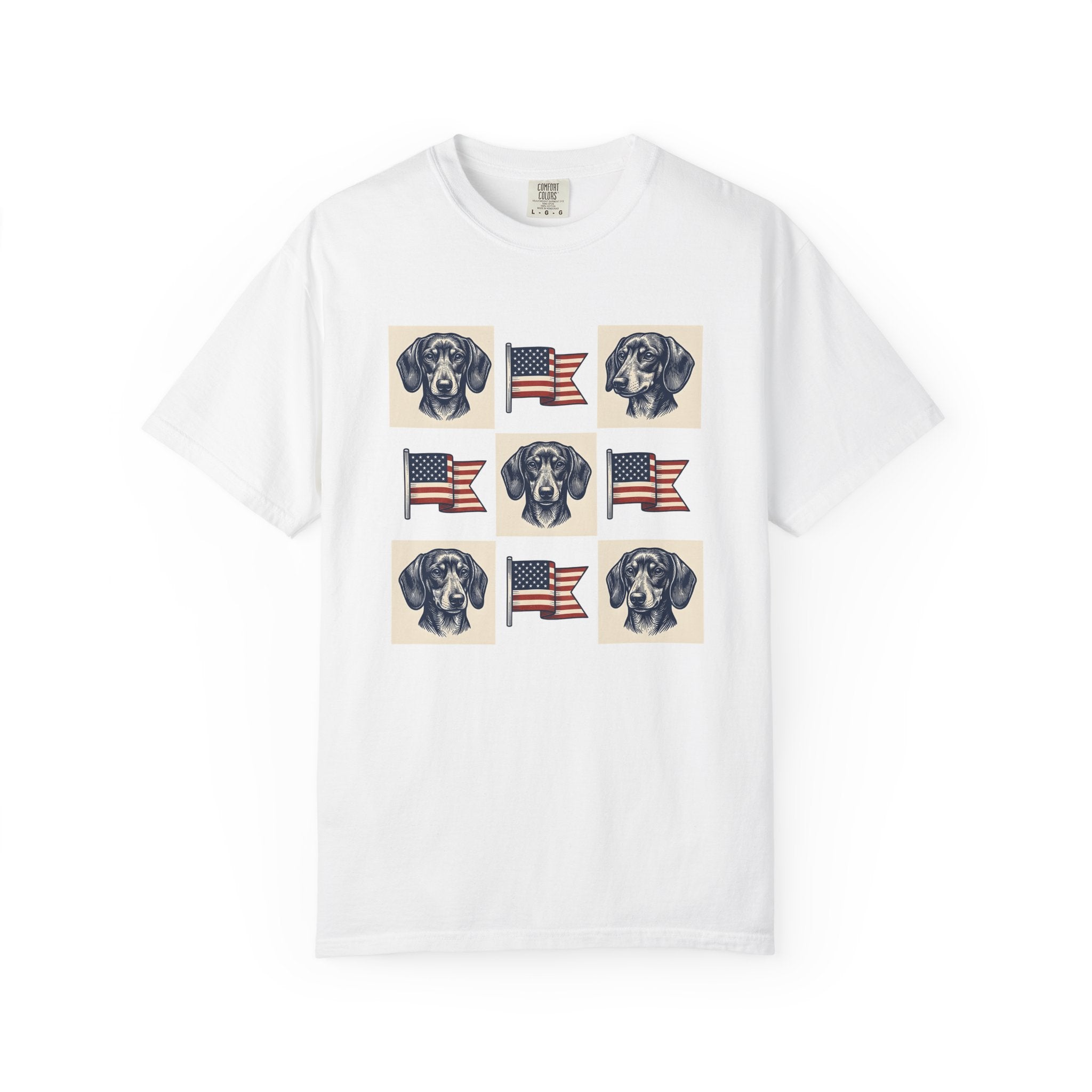 Dachshund Dog Shirt Dog Patriotic Gift Women Vintage Tee Wiener Dog T-Shirt Dog Fan Doodle Tshirt Star Spangled Graphic Retro American Flag