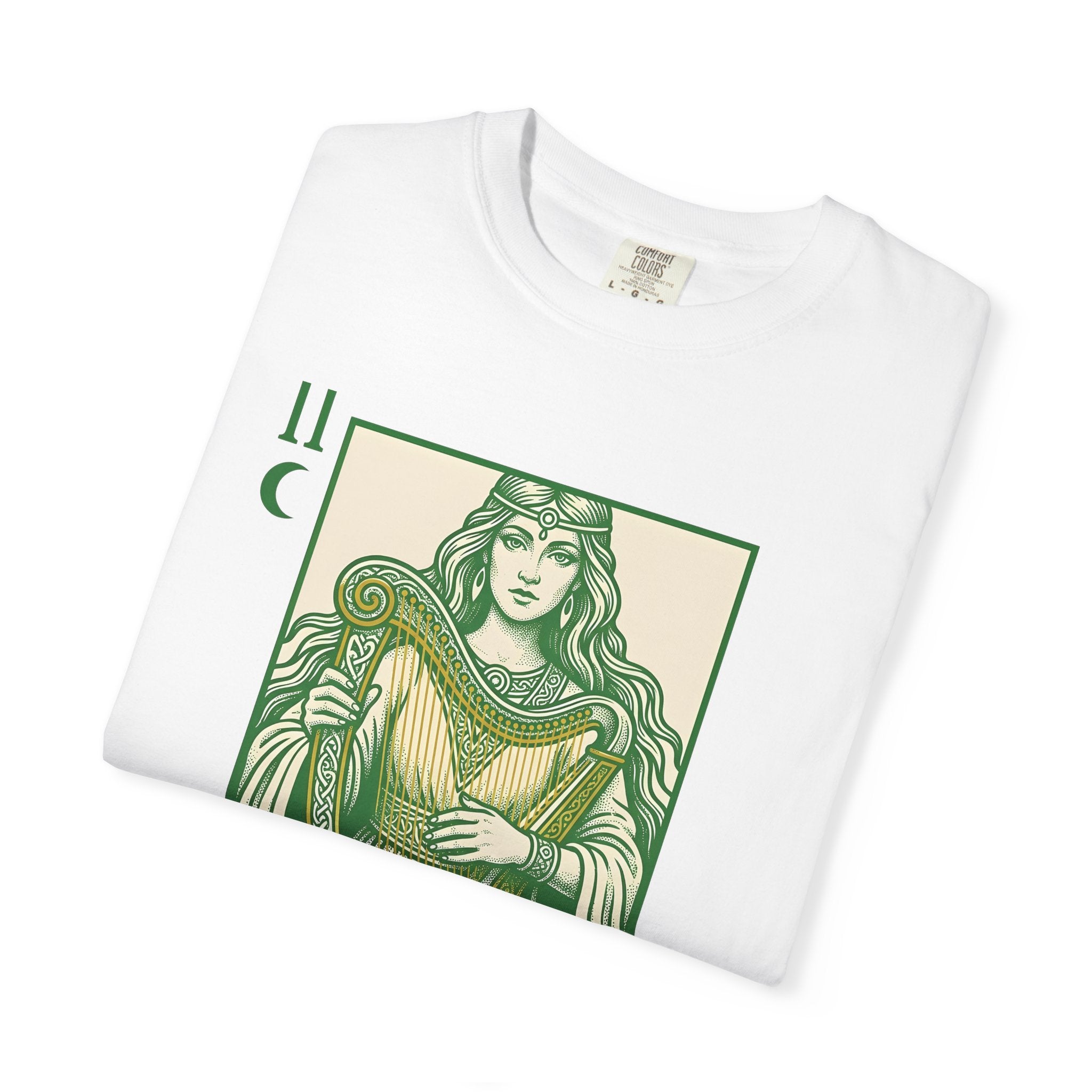 Celtic Goddess Harp Shirt St. Patrick's Day Myth Gift Women Hand Drawn Tee Harp T-Shirt Irish Fan Hand Drawn Tshirt Legend Graphic Cartoon