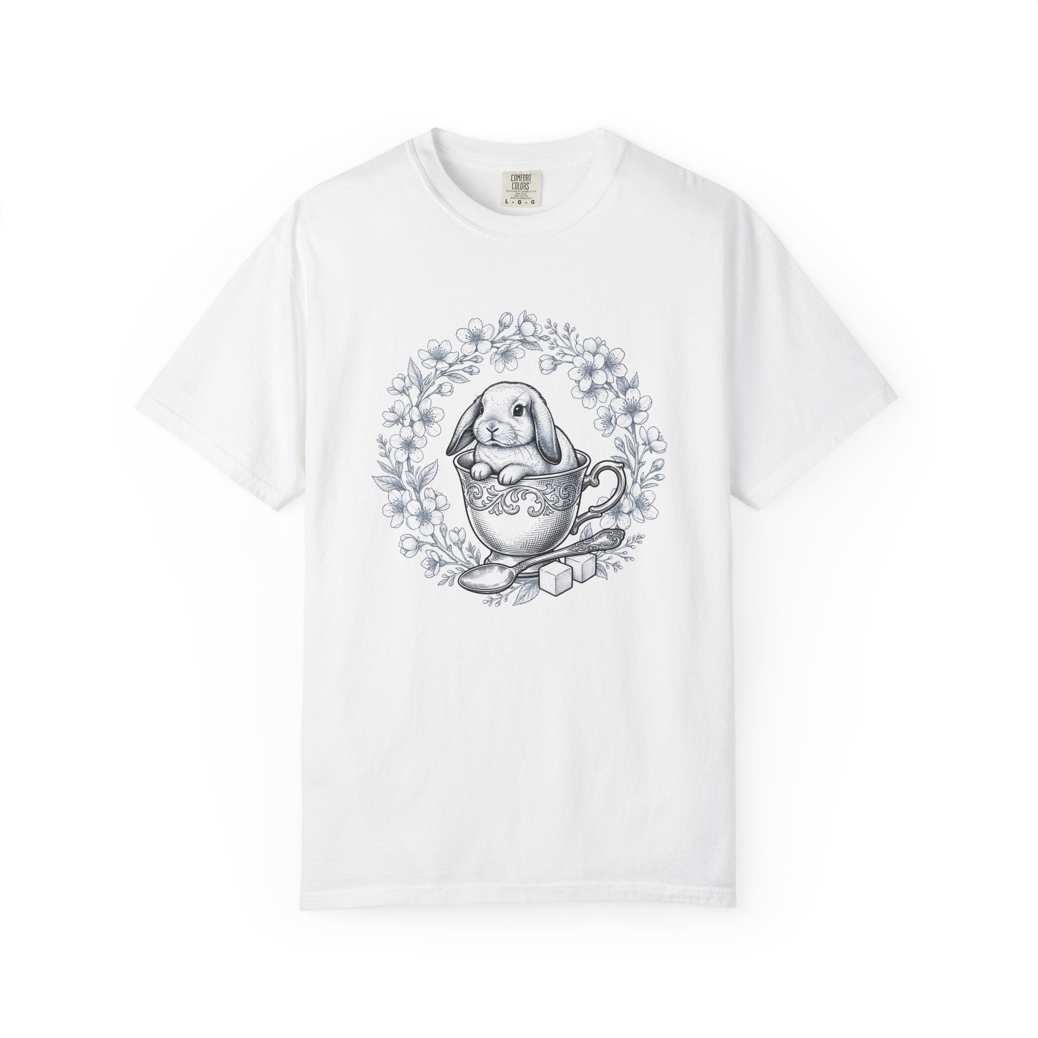 Bunny Teacup Shirt Easter Animal Gift Women Vintage Tee Rabbit T-Shirt Easter Fan Bunny Tshirt Retro Tshirt Creature Graphic Hand Drawn