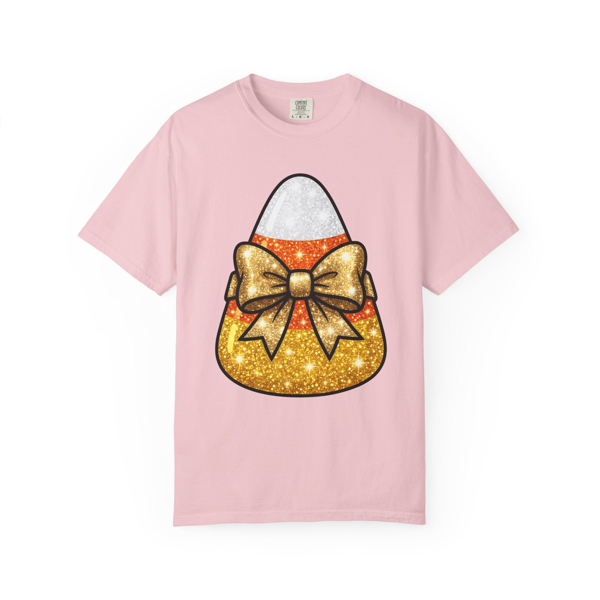 Candy Corn Shirt Halloween Treats Gift Women Shimmer Tee Triangular Candy T-Shirt Spooky Fan Glittery Tshirt Dessert Graphic Adorable Knot