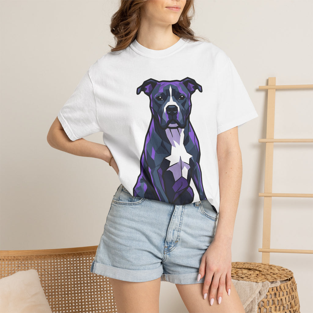 Pitbull Dog Breed Shirt Dog Creature Gift Women Faceted Tee Bulldog T-Shirt Dog Fan Piebald Tshirt Beast Graphic Sleek Star Tshirt