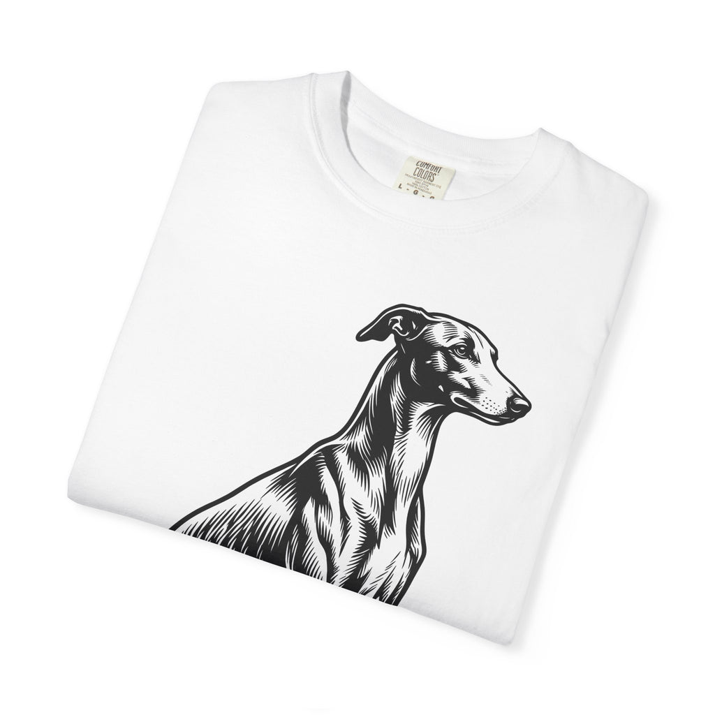 Greyhound Dog Shirt Dog Pet Gift Women Woodcut Tee Whippet T-Shirt Dog Fan Hound Tshirt Animal Graphic Vintage Sitting Pose Tshirt
