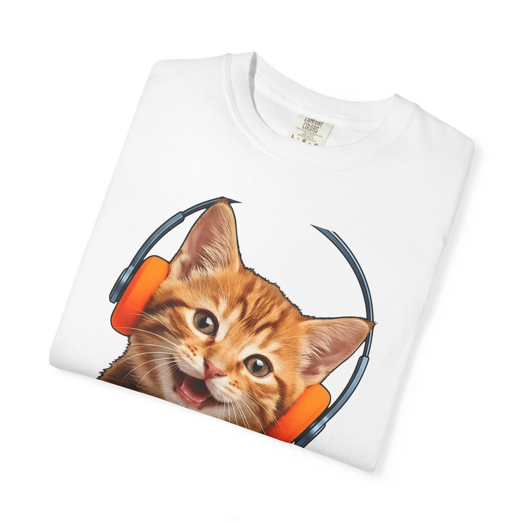 Ginger Cat Headphones Shirt Cat Melody Gift Women Whimsical Tee Orange Cat T-Shirt Cat Fan Fancy Art Tshirt Music Graphic Graphic Earbuds