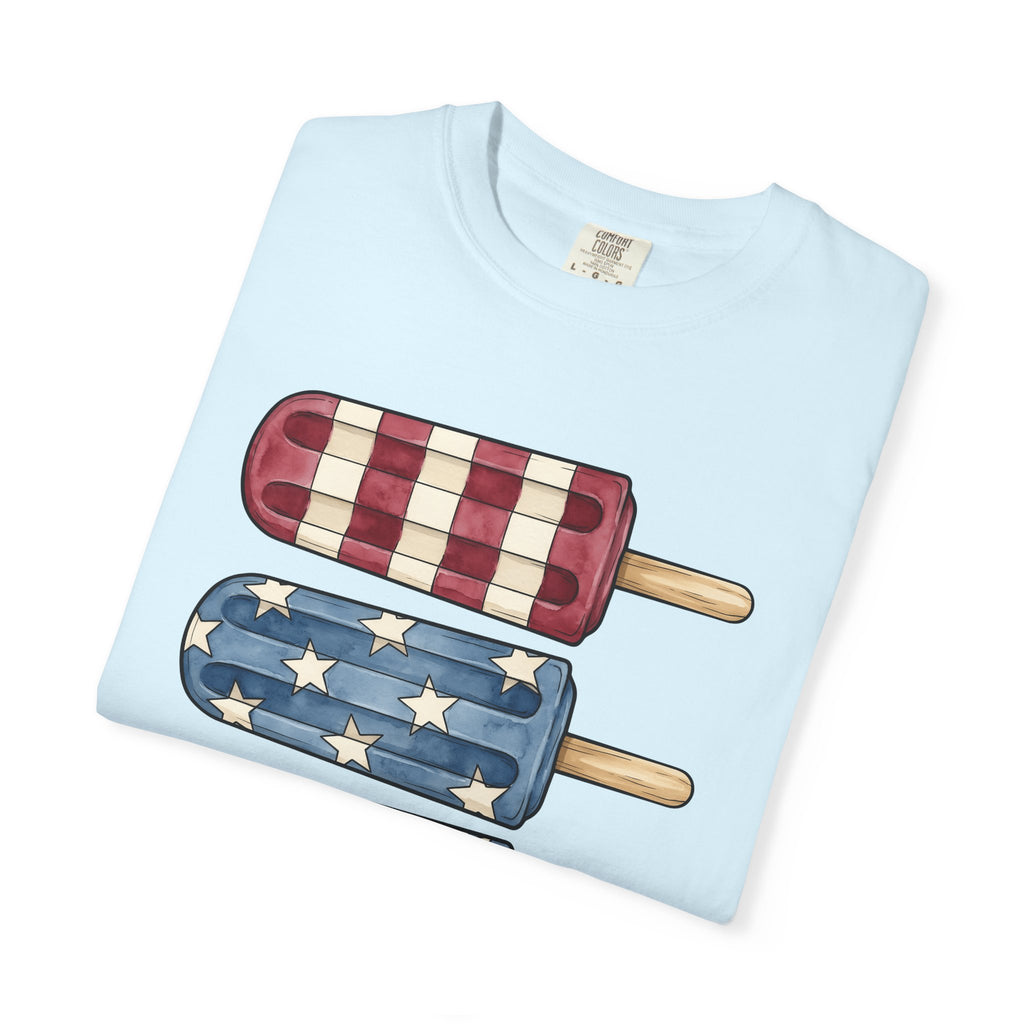 Patriotic Popsicles Shirt 4th Of July Summer Gift Women Watercolor Tee Ice Pops T-Shirt Independence Day Fan Popsicle Graphic Summer Design