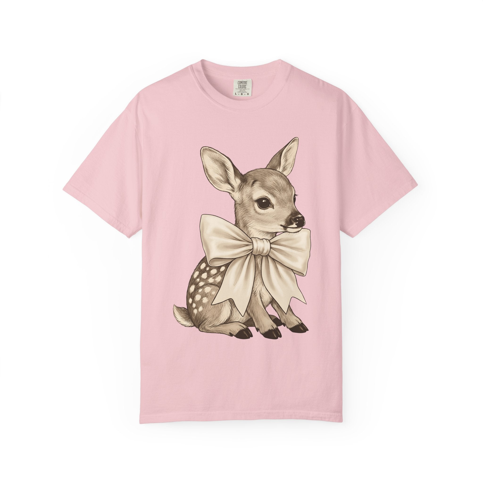 Baby Deer Shirt Easter Animal Gift Women Vintage Tee Fawn T-Shirt Easter Fan Retro Tshirt Wildlife Graphic Hand Drawn Bow Tshirt