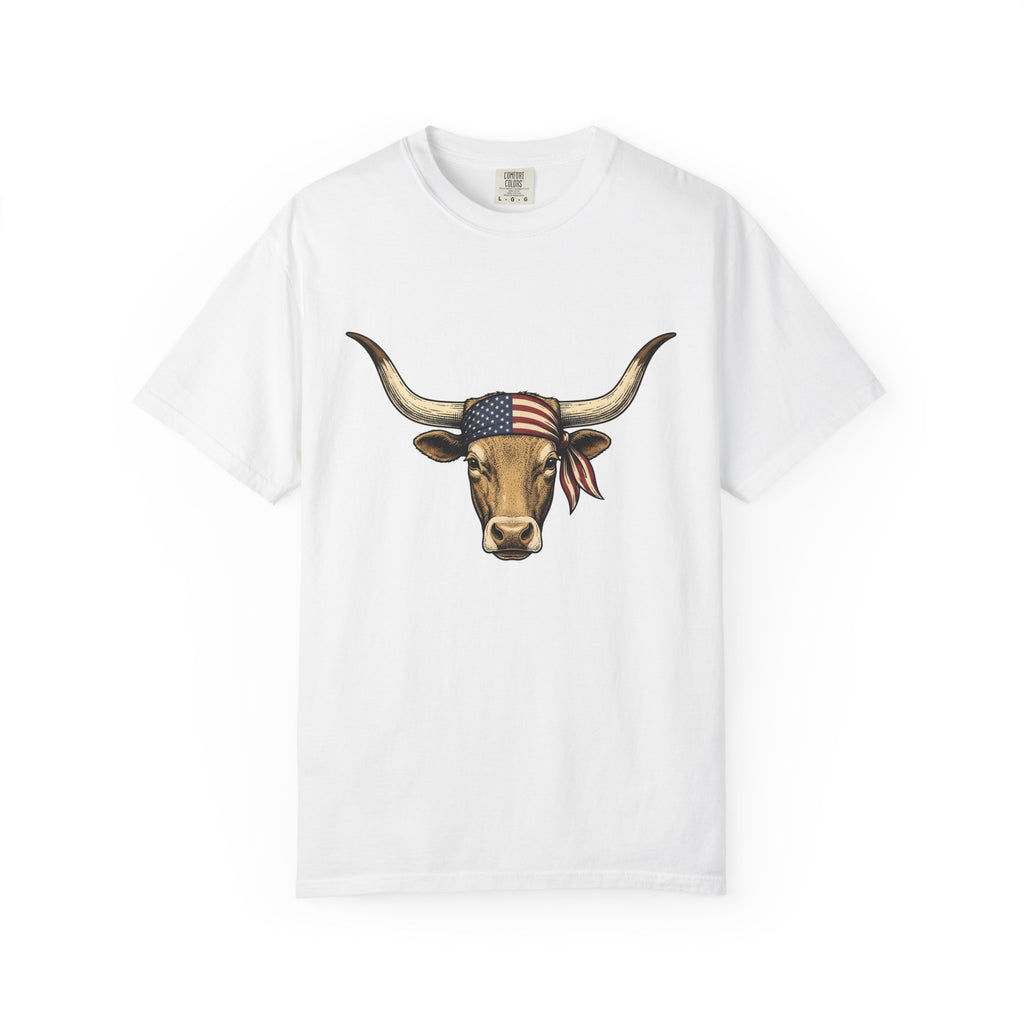 Steer Cattle Shirt 4th Of July Rodeo Gift Women Hand Sketched Tee Cowboy T-Shirt Independence Day Fan Cowboy Tshirt Rodeo Graphic Line Art