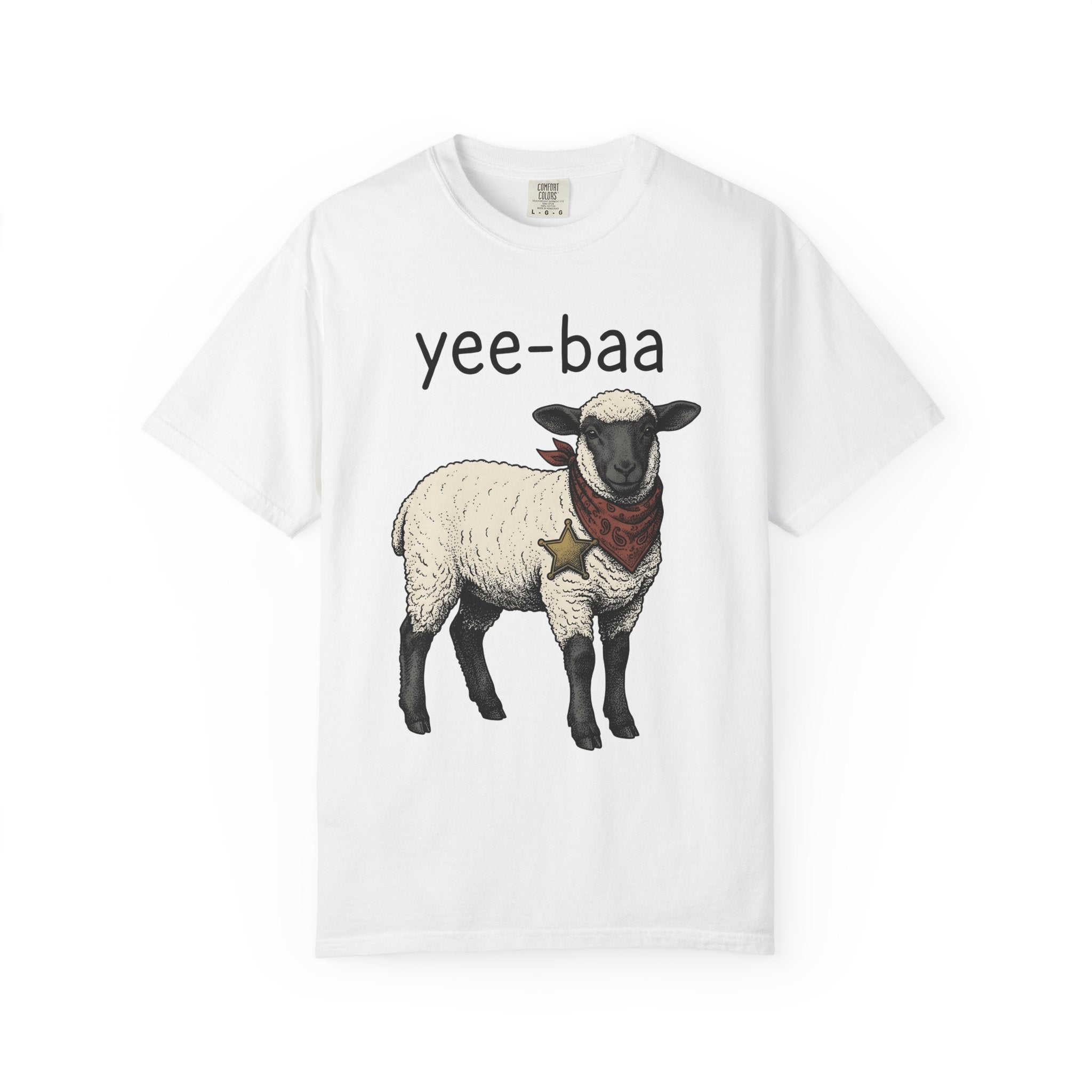 Cowboy Sheep Shirt Easter Animal Gift Women Vintage Tee Ram T-Shirt Easter Fan Creature Graphic Tshirt Hand Drawn Sheriff Badge Tshirt