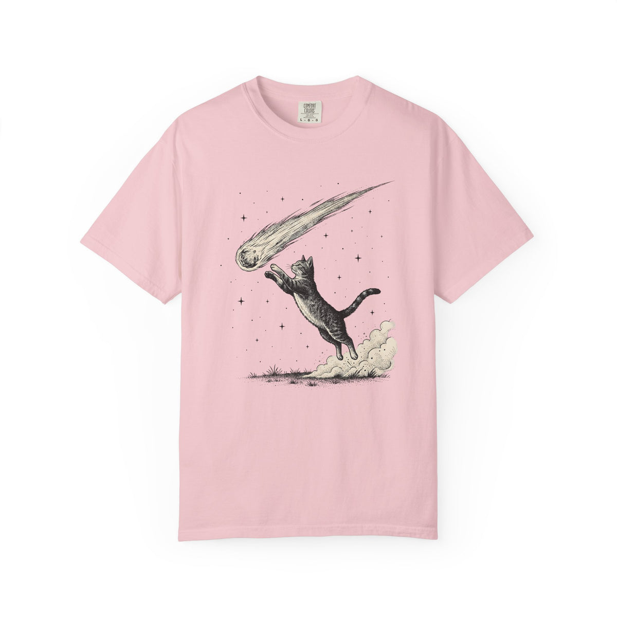 Leaping Cat Shirt Cat Galaxy Gift Women Retro Tee Kitten T-Shirt Cat Fan Feline Tshirt Cosmic Graphic Sketch Falling Star Tshirt