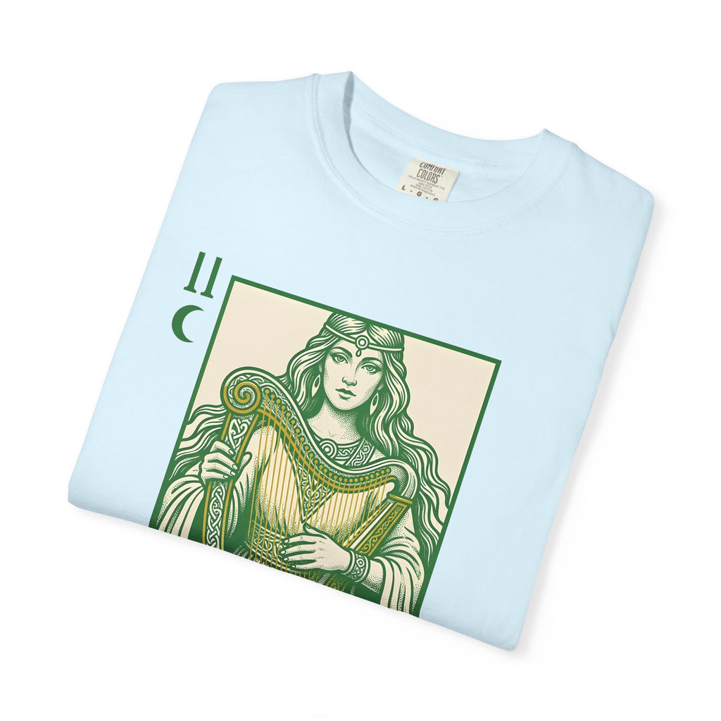 Celtic Goddess Harp Shirt St. Patrick's Day Myth Gift Women Hand Drawn Tee Harp T-Shirt Irish Fan Hand Drawn Tshirt Legend Graphic Cartoon