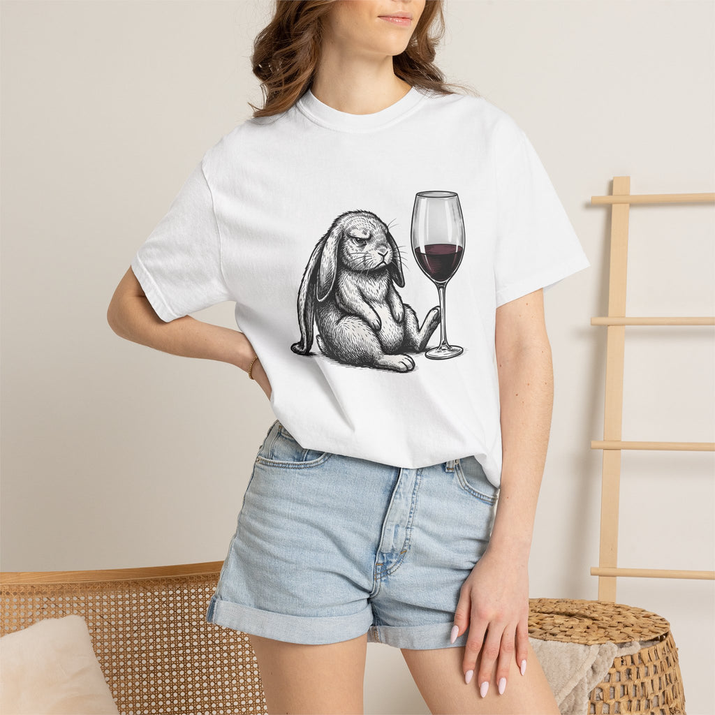 Hare Wine Shirt Funny Critter Gift Women Illustration Tee Wine T-Shirt Humor Fan Vintage Tshirt Animal Graphic Hand Drawn Glassware Tshirt