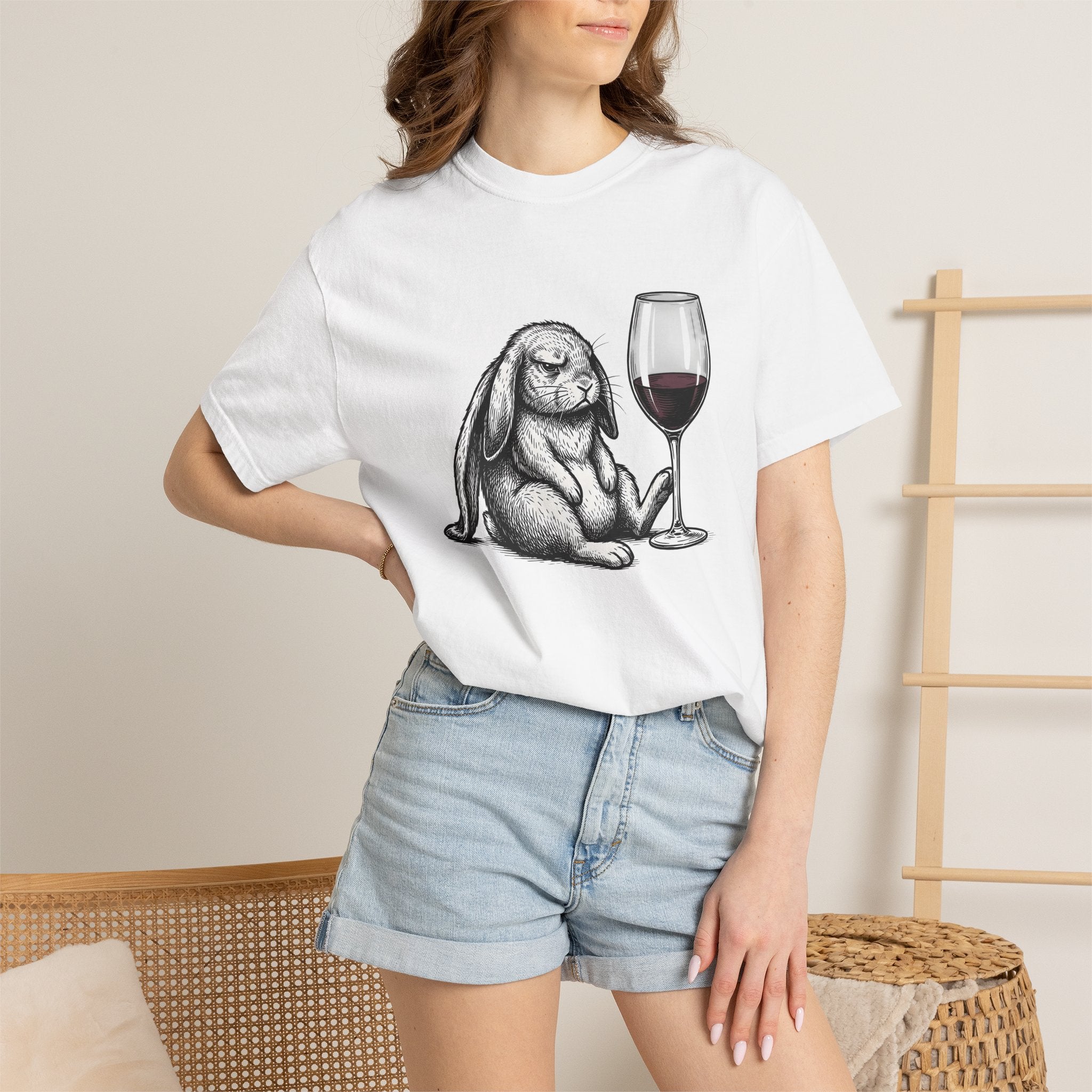 Hare Wine Shirt Funny Critter Gift Women Illustration Tee Wine T-Shirt Humor Fan Vintage Tshirt Animal Graphic Hand Drawn Glassware Tshirt