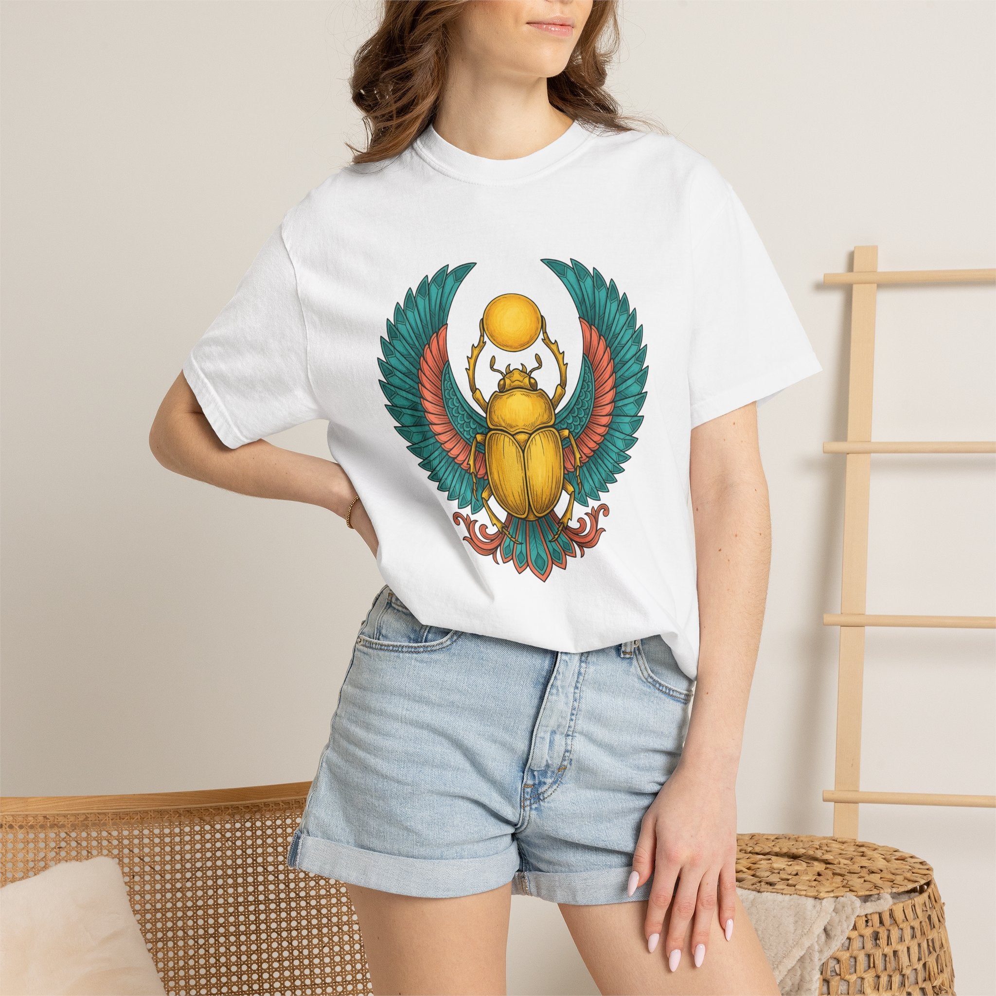 Scarab Bug Design Shirt Boho Chic Supernatural Gift Women Folk Tee Beetle T-Shirt Bohemian Fan Naive Tshirt Occult Graphic Primitive