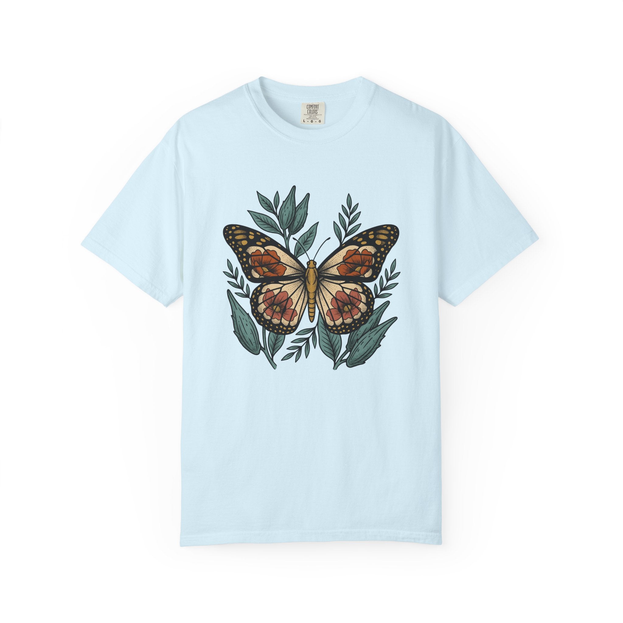Butterfly Floral Shirt Easter Nature Gift Women Boho Tee Butterfly T-Shirt Spring Fan Floral Graphic Vintage Leaves Tshirt