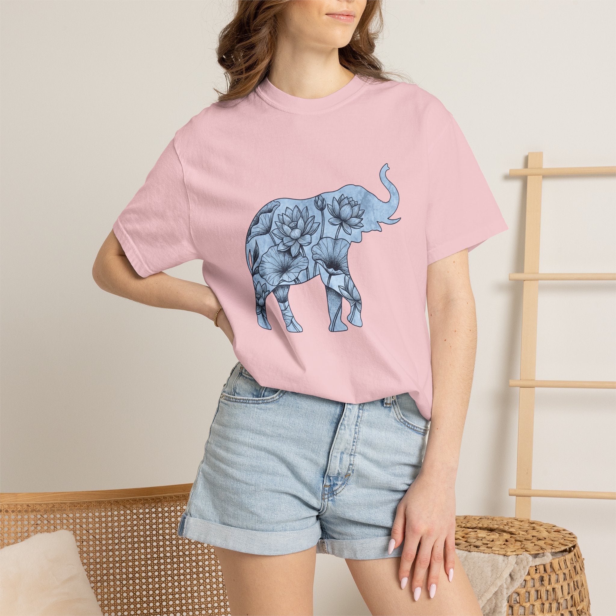 Elephant Flower Shirt Animals & Flowers Outdoors Gift Women Bohemian Tee Floral T-Shirt Fauna Fan Hippie Tshirt Nature Graphic Sketch Water