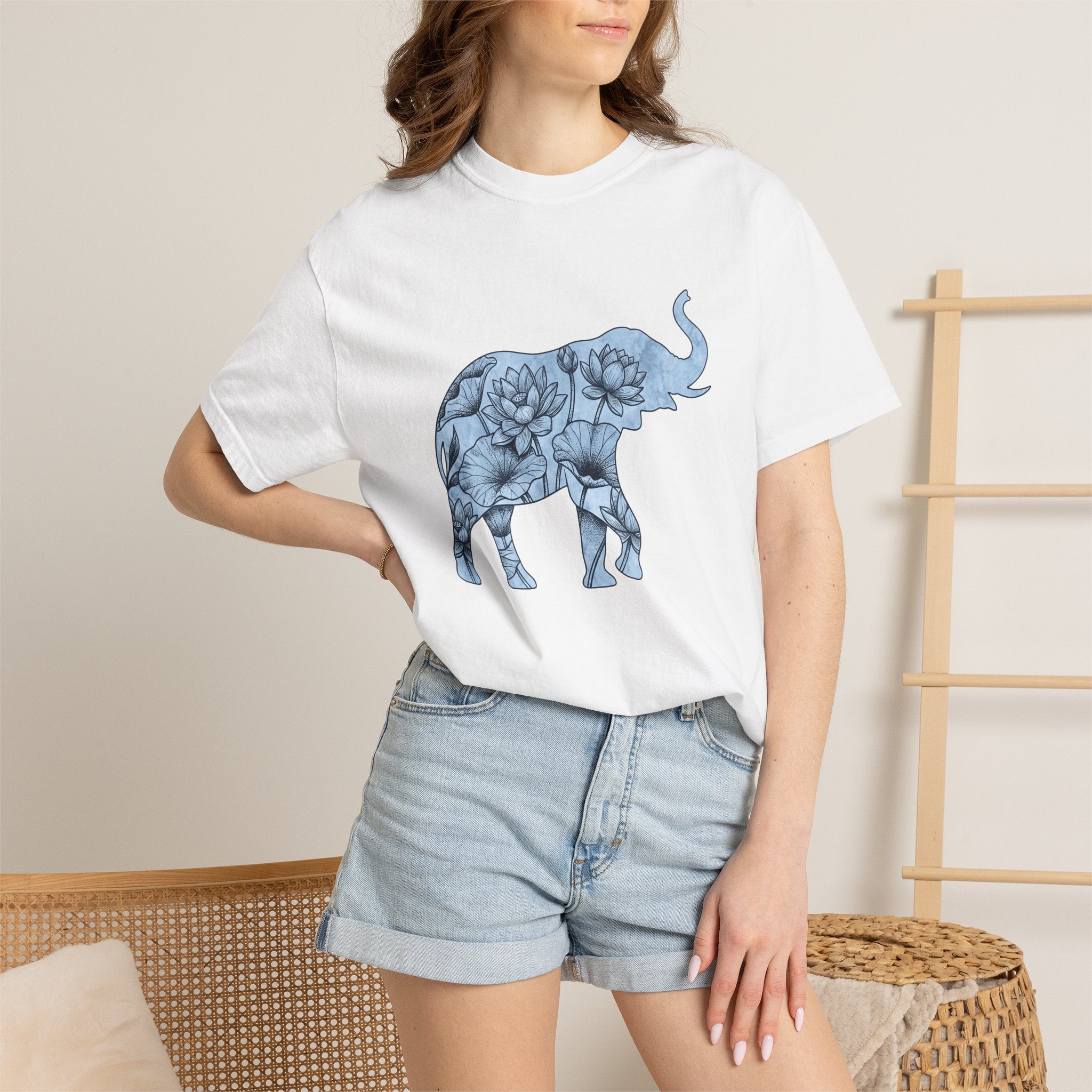 Elephant Flower Shirt Animals & Flowers Outdoors Gift Women Bohemian Tee Floral T-Shirt Fauna Fan Hippie Tshirt Nature Graphic Sketch Water