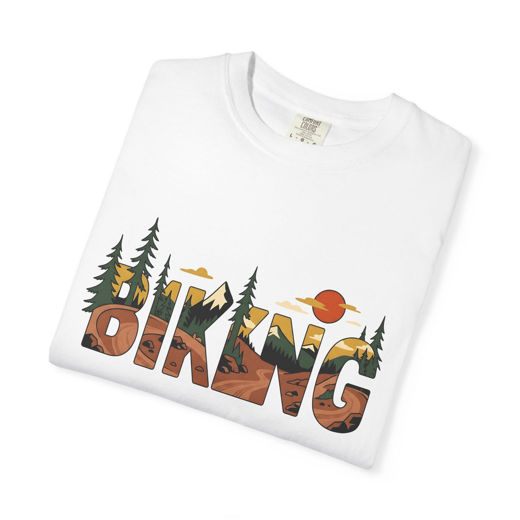 Mountain View Shirt Biking Exploration Gift Women Modern Tee Panorama T-Shirt Cyclist Enthusiast Contemporary Tshirt Adventure Graphic