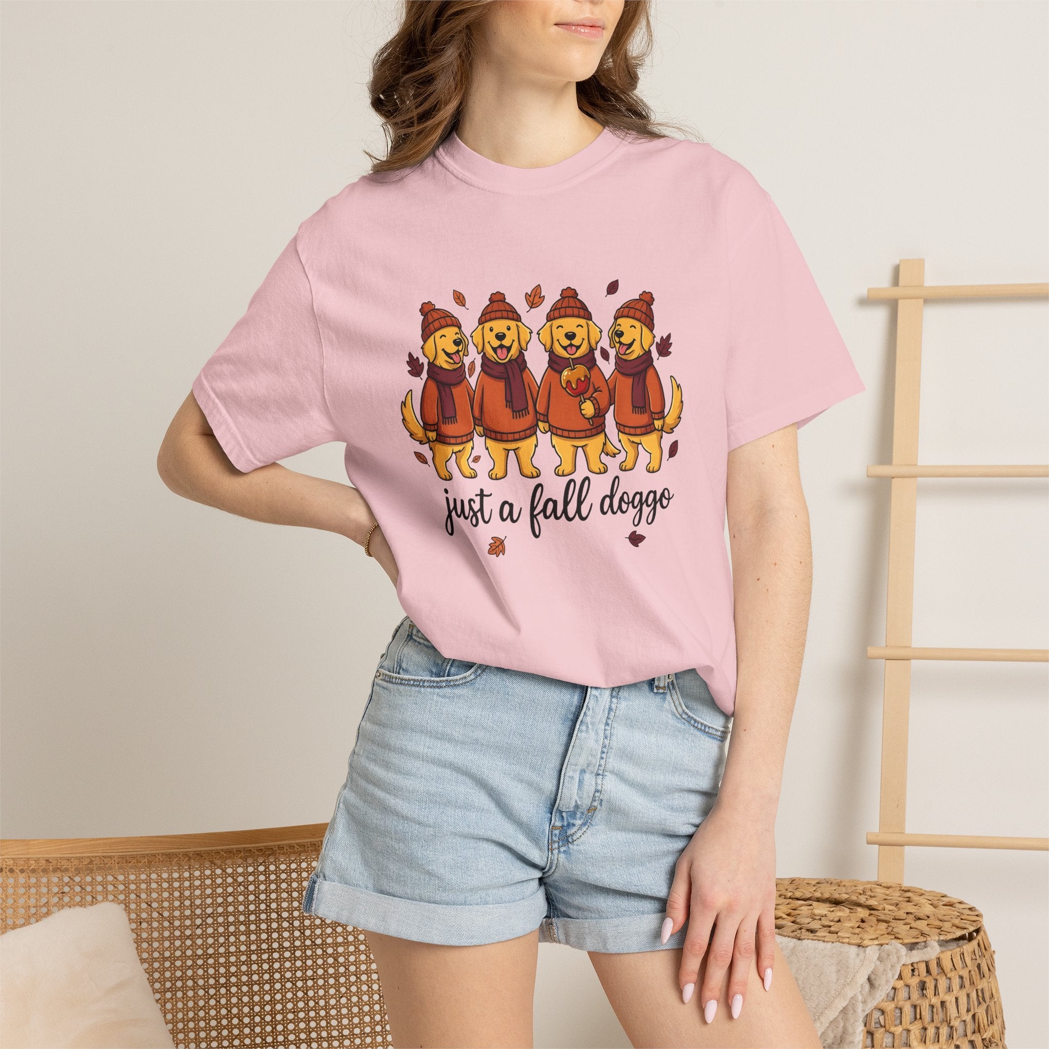 Golden Retriever Puppies Shirt Fall Animal Gift Women Anime Tee Puppy T-Shirt Autumn Fan Cartoon Tshirt Creature Graphic Doodle Maple Leaves