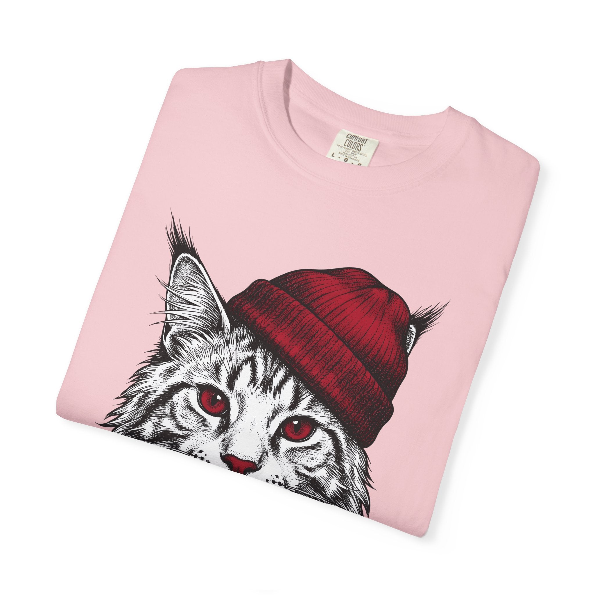 Feline Beanie Shirt Cat Apparel Gift Women Cartoon Tee Kitty T-Shirt Cat Fan Comic Tshirt Clothing Graphic Rustic Toque Tshirt