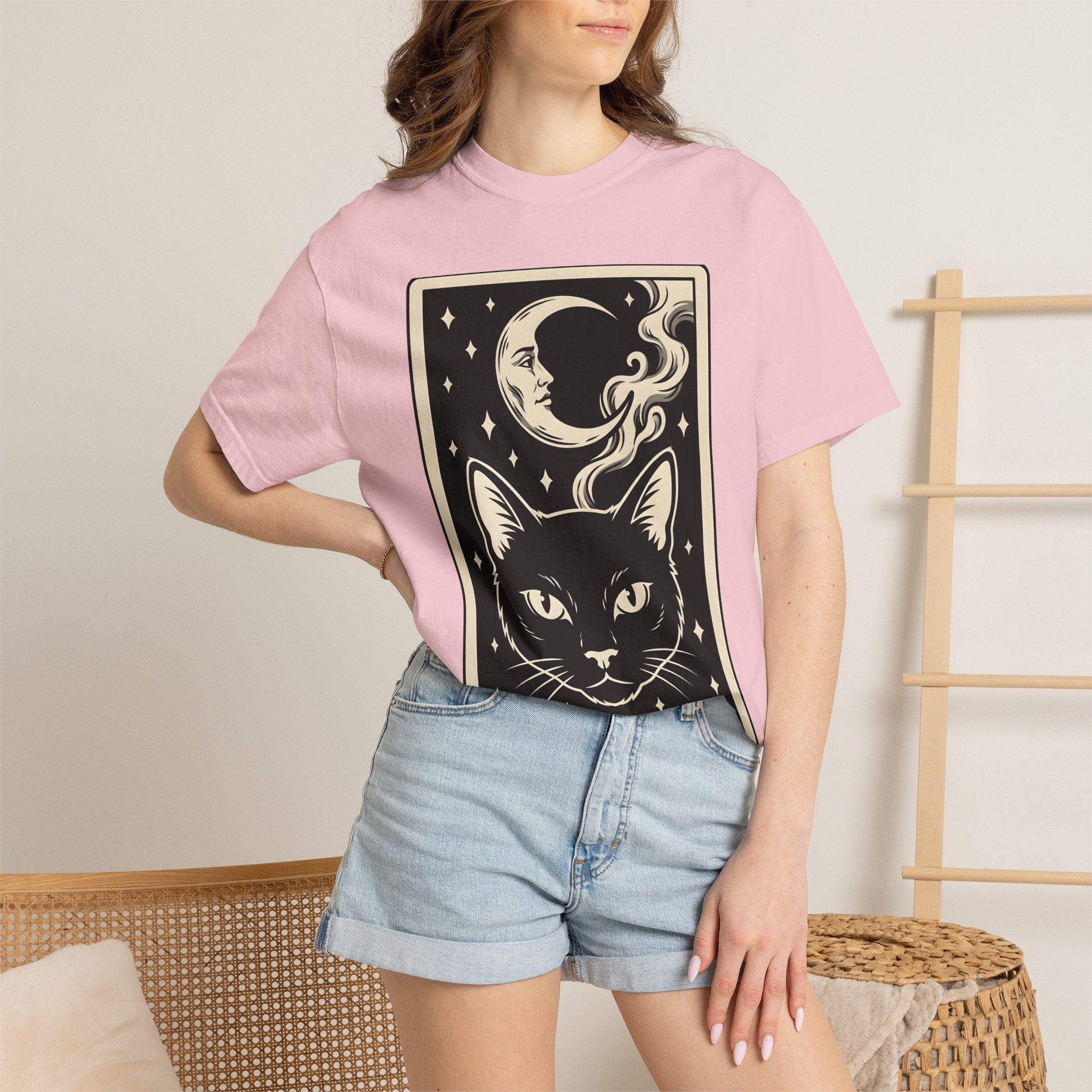 Midnight Cat Shirt Boho Chic Supernatural Gift Women Creepy Tee Black Cat T-Shirt Bohemian Fan Spooky Graphic Tshirt Classic Night Orb