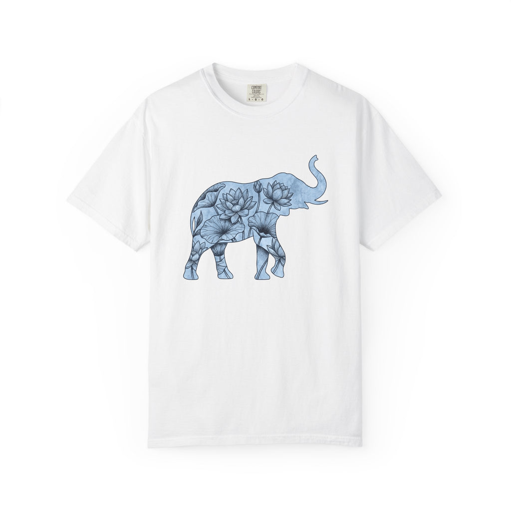 Elephant Flower Shirt Animals & Flowers Outdoors Gift Women Bohemian Tee Floral T-Shirt Fauna Fan Hippie Tshirt Nature Graphic Sketch Water