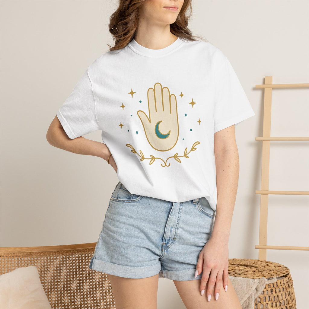 Hamsa Charm Shirt Boho Chic Esoteric Gift Women Contemporary Tee Hand Charm T-Shirt Bohemian Enthusiast Modern Tshirt Mystical Graphic