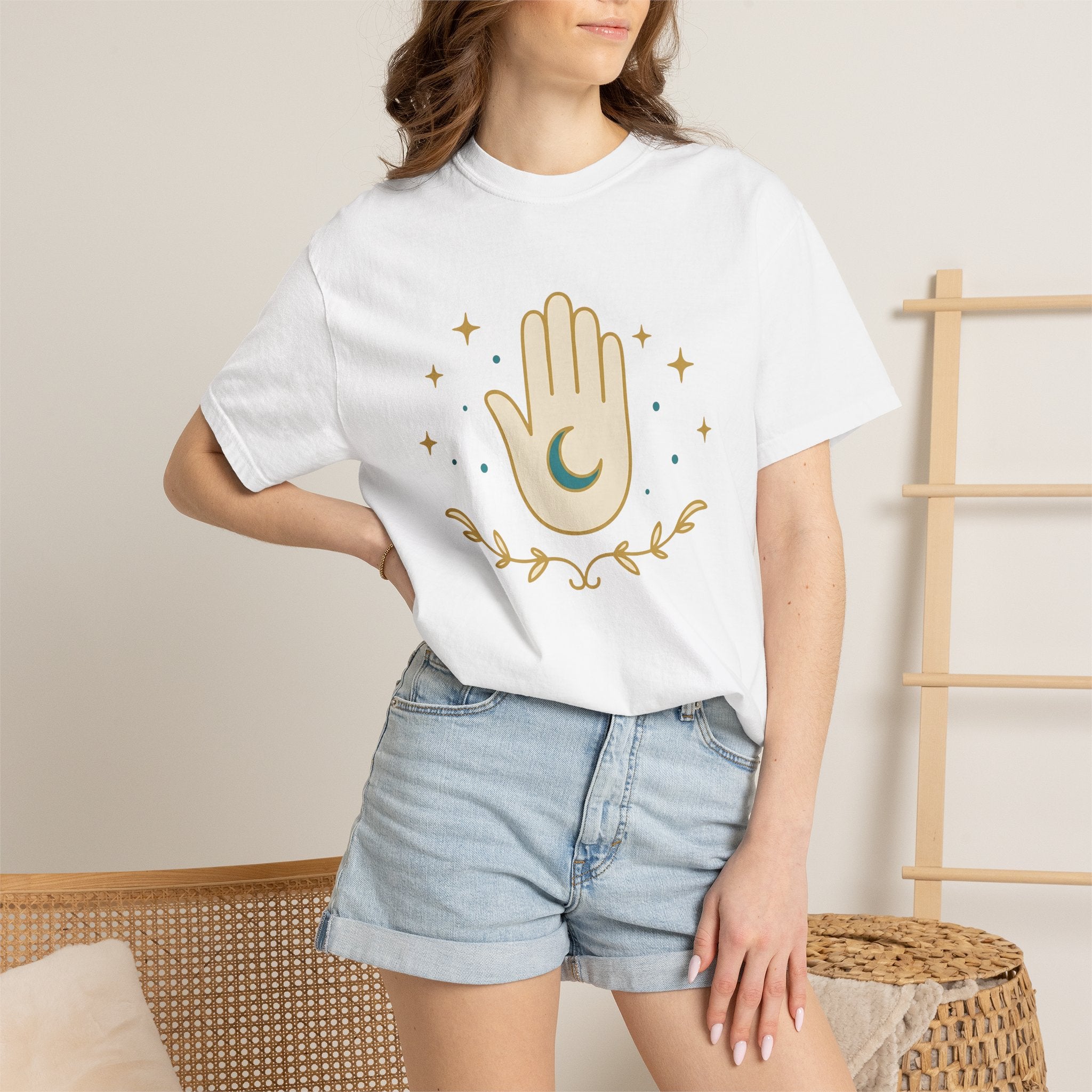 Hamsa Charm Shirt Boho Chic Esoteric Gift Women Contemporary Tee Hand Charm T-Shirt Bohemian Enthusiast Modern Tshirt Mystical Graphic