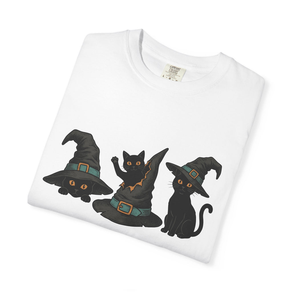 Black Cats Shirt Cat Costume Gift Women Retro Tee Cat T-Shirt Cat Fan Vintage Tshirt Cosplay Graphic Sketch Witch Hats Tshirt
