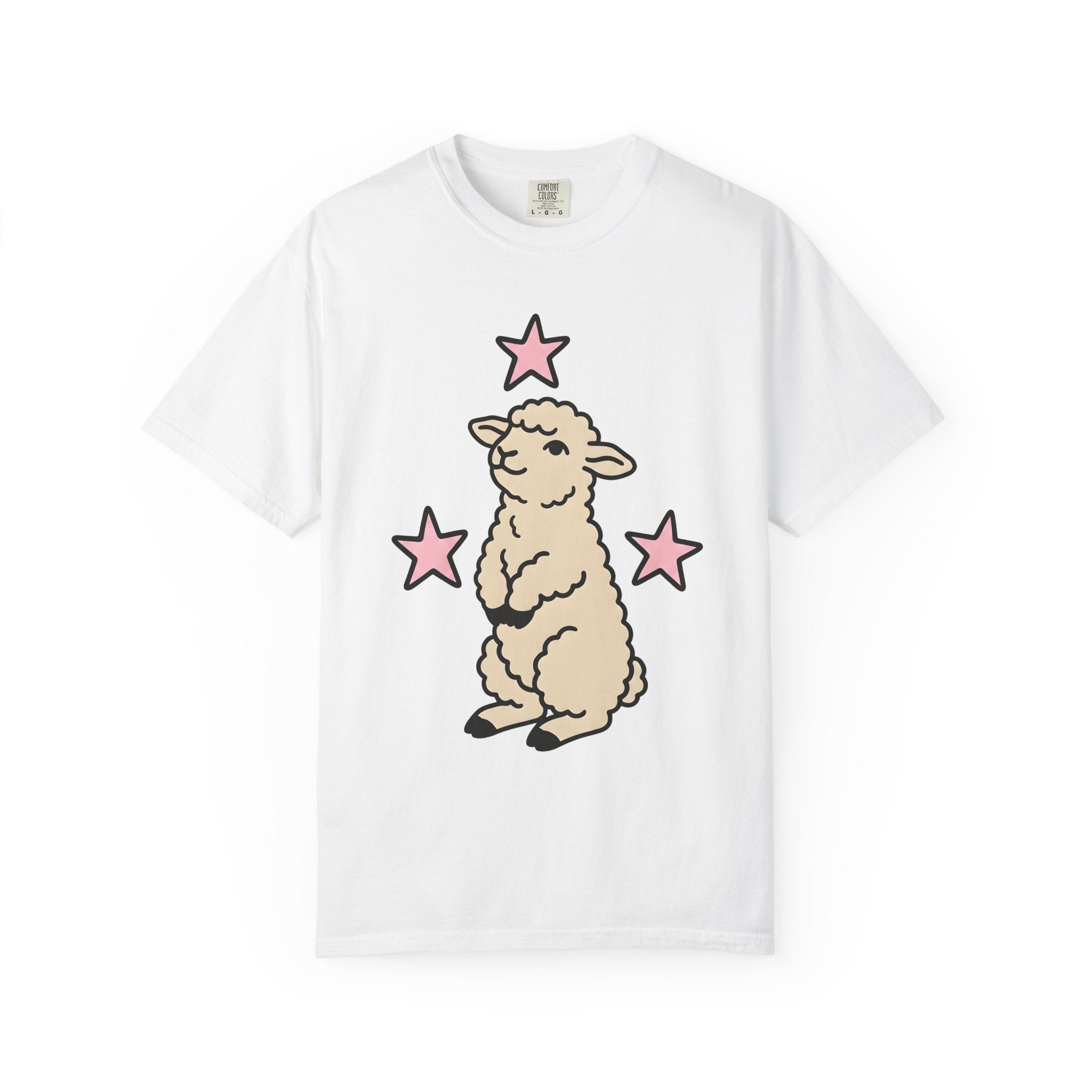 Lamb Illustration Shirt Easter Pet Gift Women Cute Tee Sheep T-Shirt Easter Fan Lamb Tshirt Animal Graphic Comic Star Shapes Tshirt