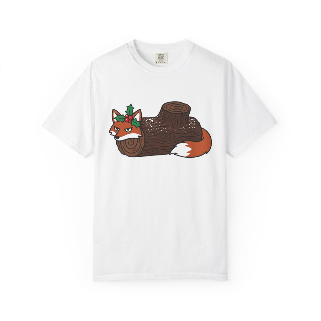 Fox Log Shirt Christmas Animal Gift Women Cartoon Tee Log T-Shirt Xmas Fan Comic Tshirt Wildlife Graphic Minimalist Holly Tshirt
