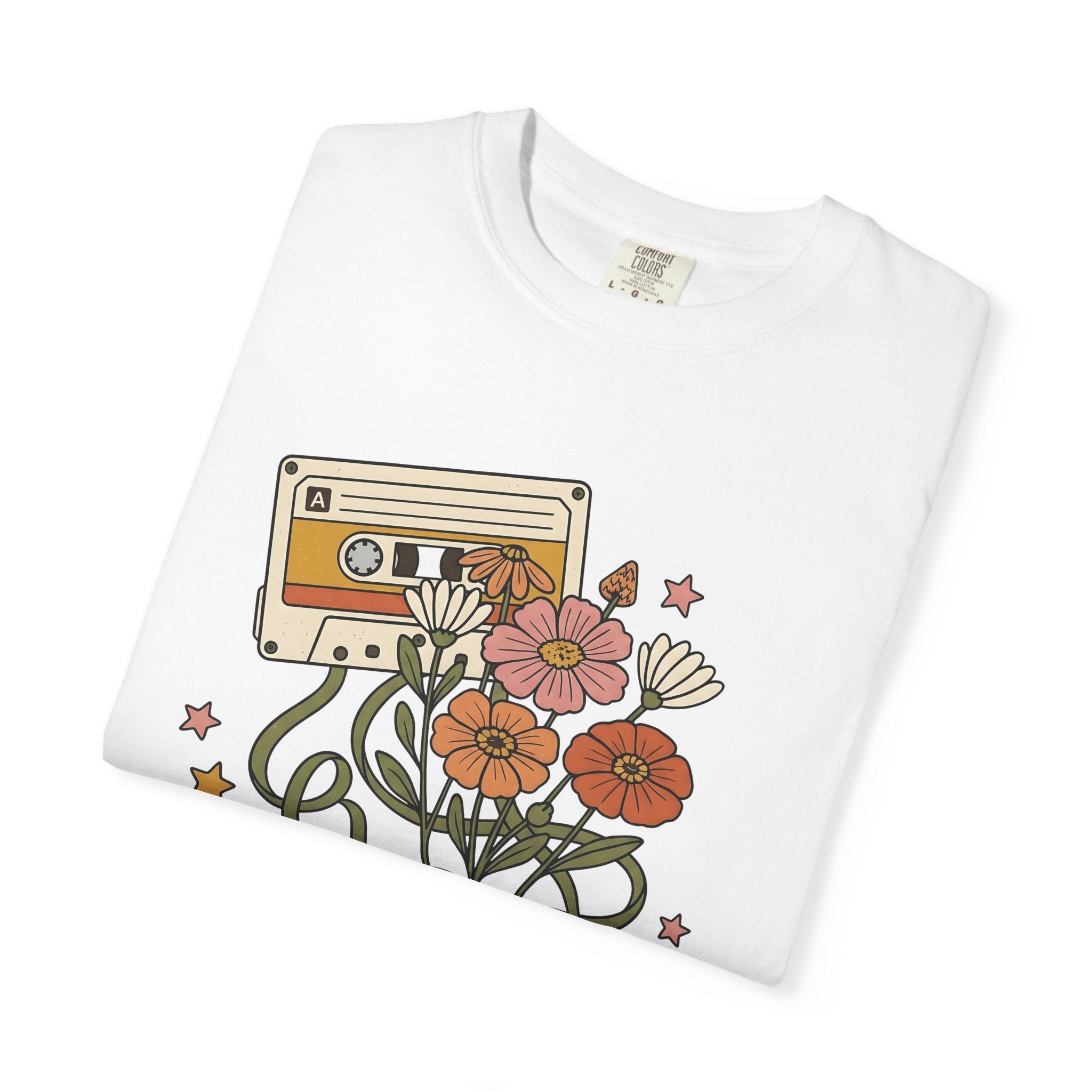 Cassette Tape Blooms Shirt Boho Chic Instruments Gift Women Sketch Tee Mixtape T-Shirt Bohemian Fan Illustrated Tshirt Guitar Graphic