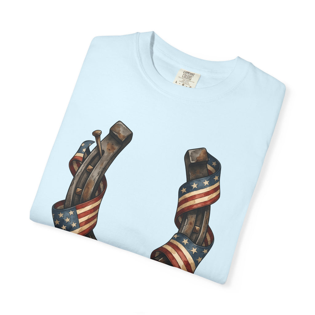 Horseshoe Flag Shirt America Patriotic Gift Women Rustic Tee Horseshoe T-Shirt American Fan Distressed Tshirt Star Graphic Vintage Bow