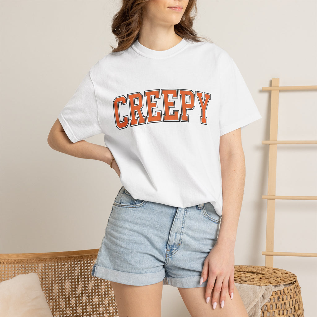 College Letters Shirt Halloween Eerie Gift Women Thick Tee Initials T-Shirt Horror Fan Chunky Tshirt Spooky Graphic Old School Highlighted