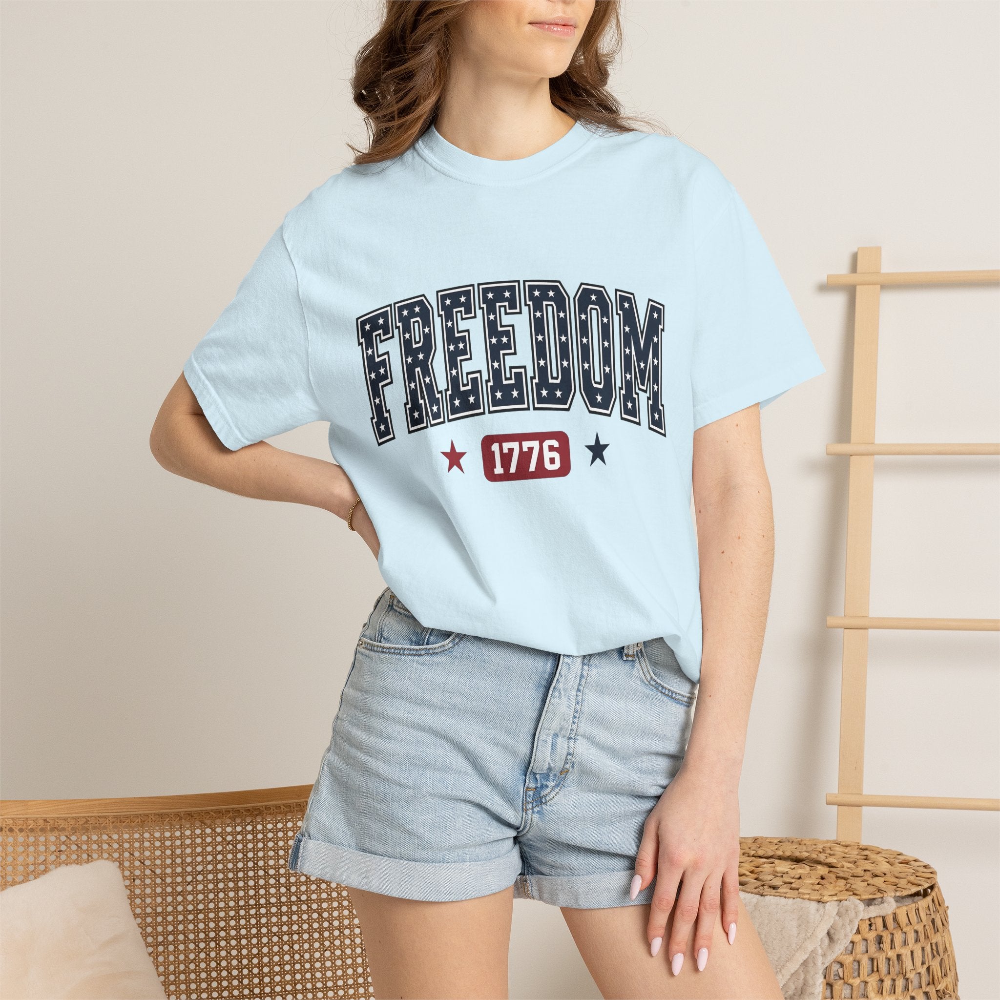 Star Pattern Text Shirt America Holiday Gift Women Patriotic Tee Typography T-Shirt American Enthusiast Retro Tshirt Celebration Graphic