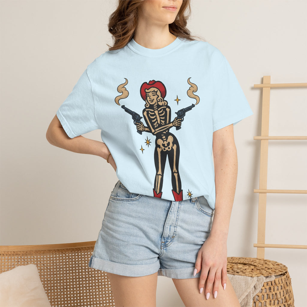 Skull Cowgirl Shirt Cowgirl Fall Gift Women Illustrative Tattoo Tee Sugar Skull T-Shirt Rodeo Fan Tattooed Tshirt Autumn Graphic Old School