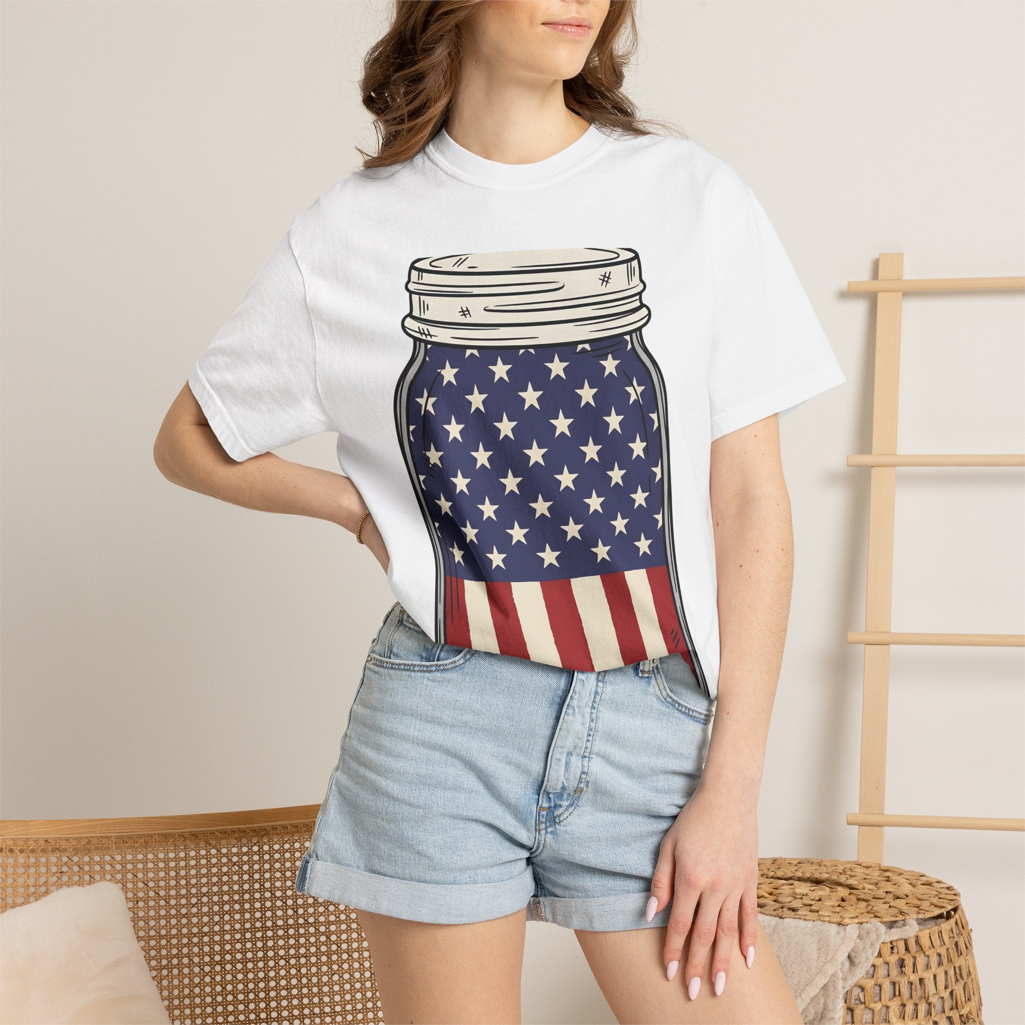 Usa Flag Mason Jar Shirt 4th Of July Independence Gift Women Sketch Tee Mason Jar T-Shirt Patriotic Fan Vintage Drawing Tshirt Retro Star
