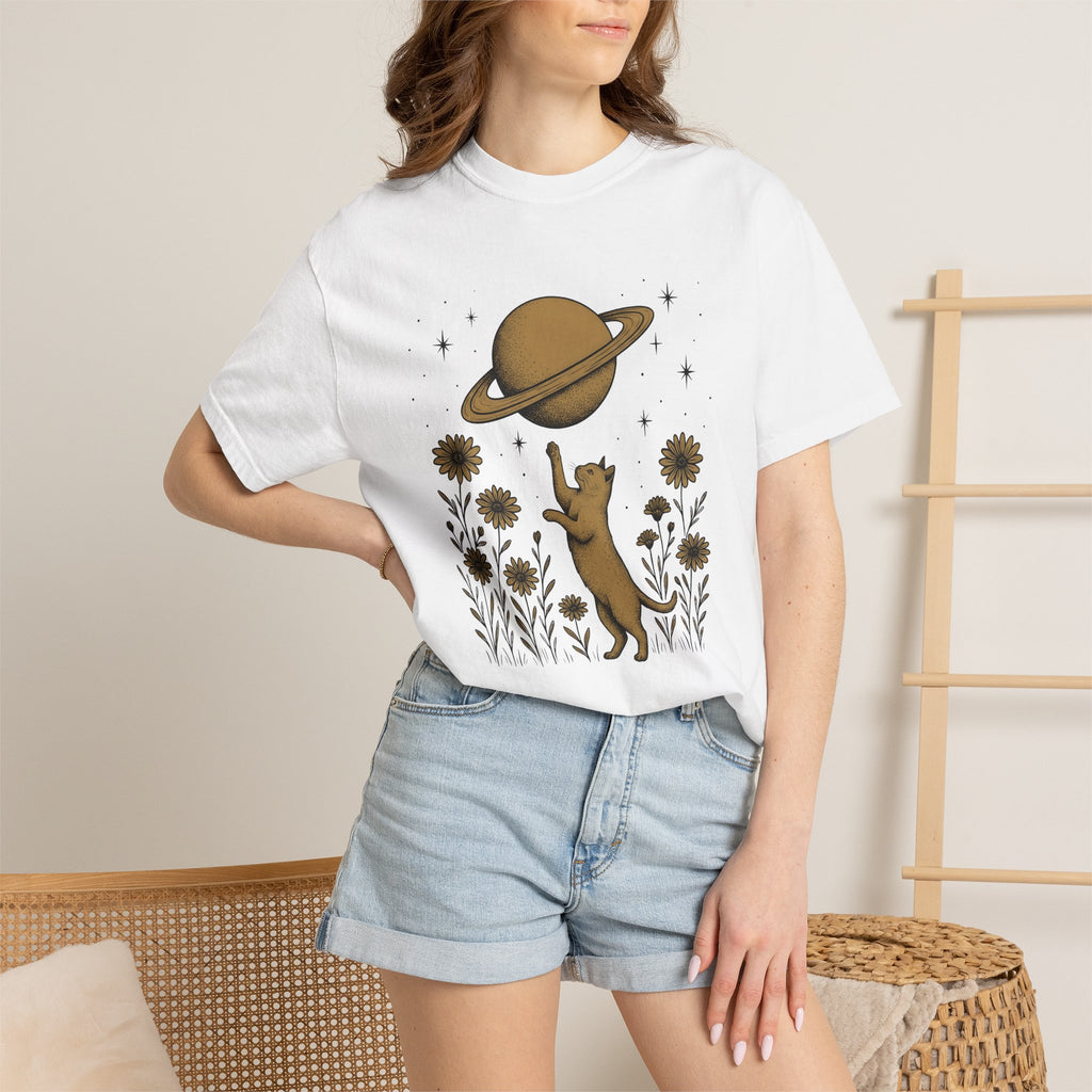 Kitten Galaxy Shirt Cat Astrology Gift Women Hippie Tee Galaxy T-Shirt Cat Fan Cosmic Tshirt Zodiac Graphic Retro Blossoms Tshirt