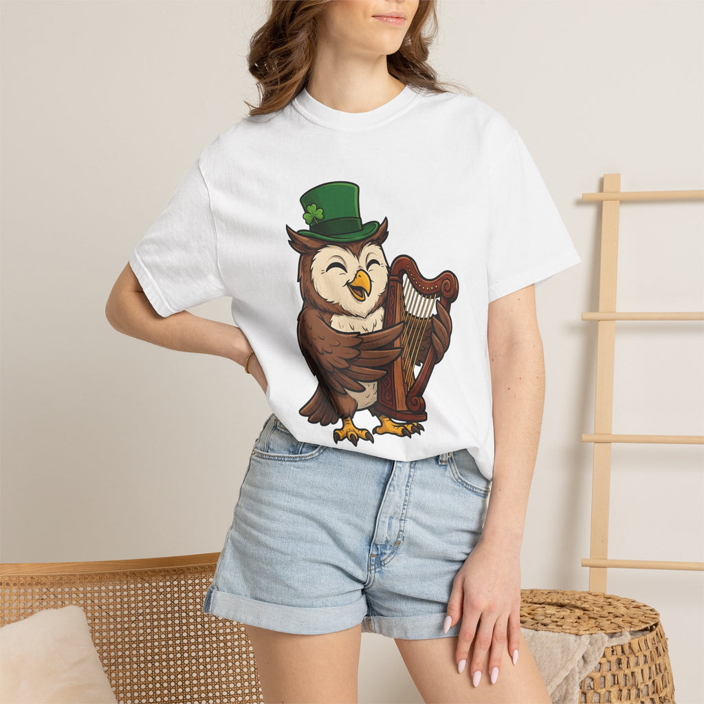 Owl Harp Shirt St Patrick's Day Animal Gift Women Cartoon Tee Hoot T-Shirt Patrick's Day Fan Owl Graphic Vintage Shamrock Hat Tshirt
