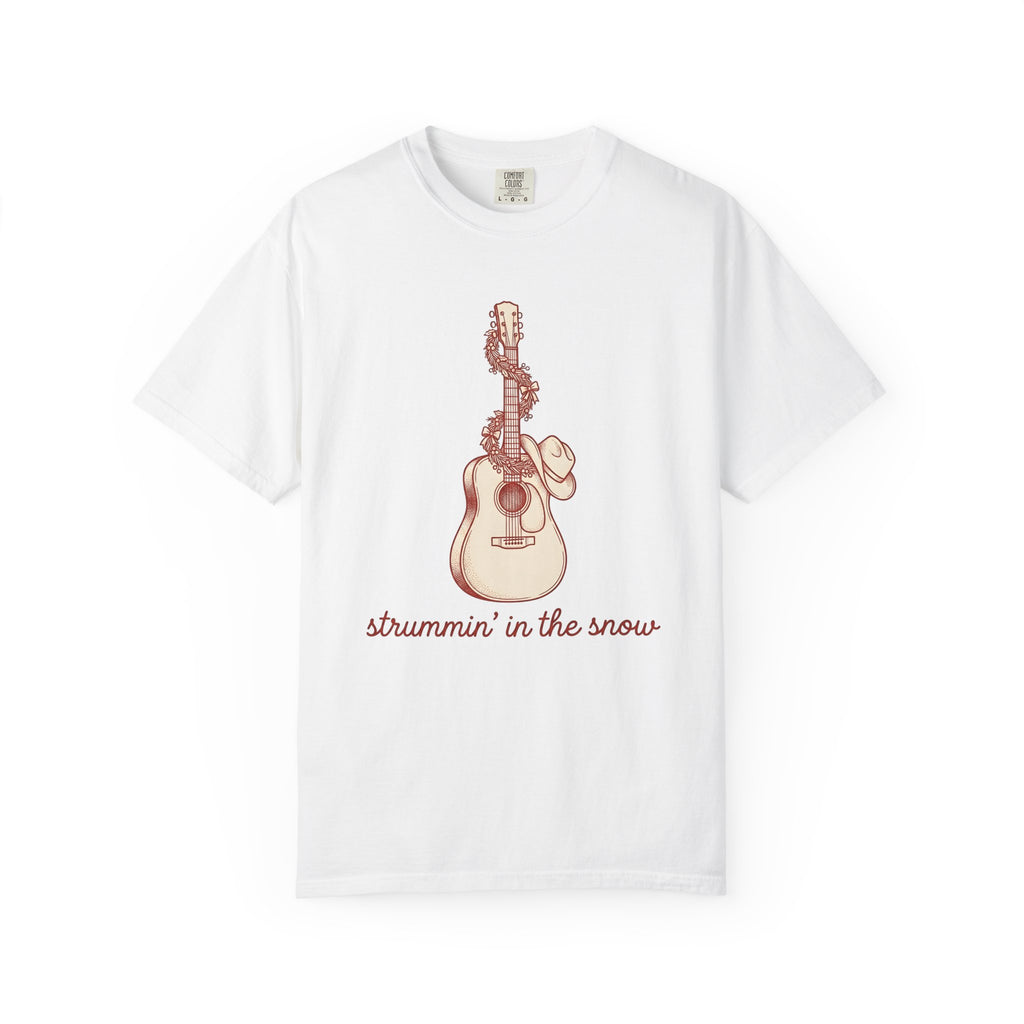 Guitar Wreath Shirt Christmas Music Gift Women Hand Drawn Tee Wreath T-Shirt Xmas Fan Illustrated Tshirt Musical Graphic Vintage Cowboy Hat