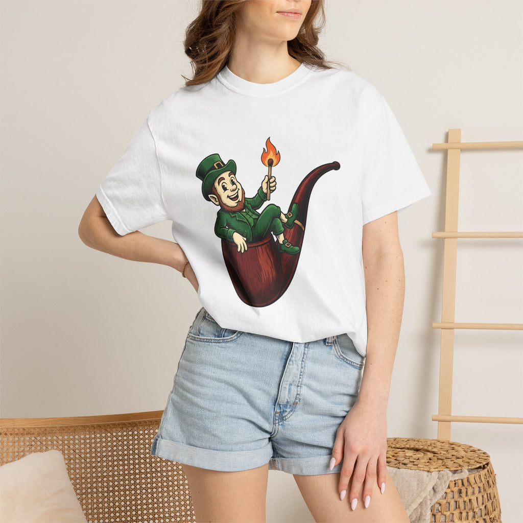 Leprechaun Pipe Shirt St Patrick's Day Irish Gift Women Cartoon Tee Smoking Pipe T-Shirt Shamrock Fan Cartoonish Tshirt Celtic Graphic