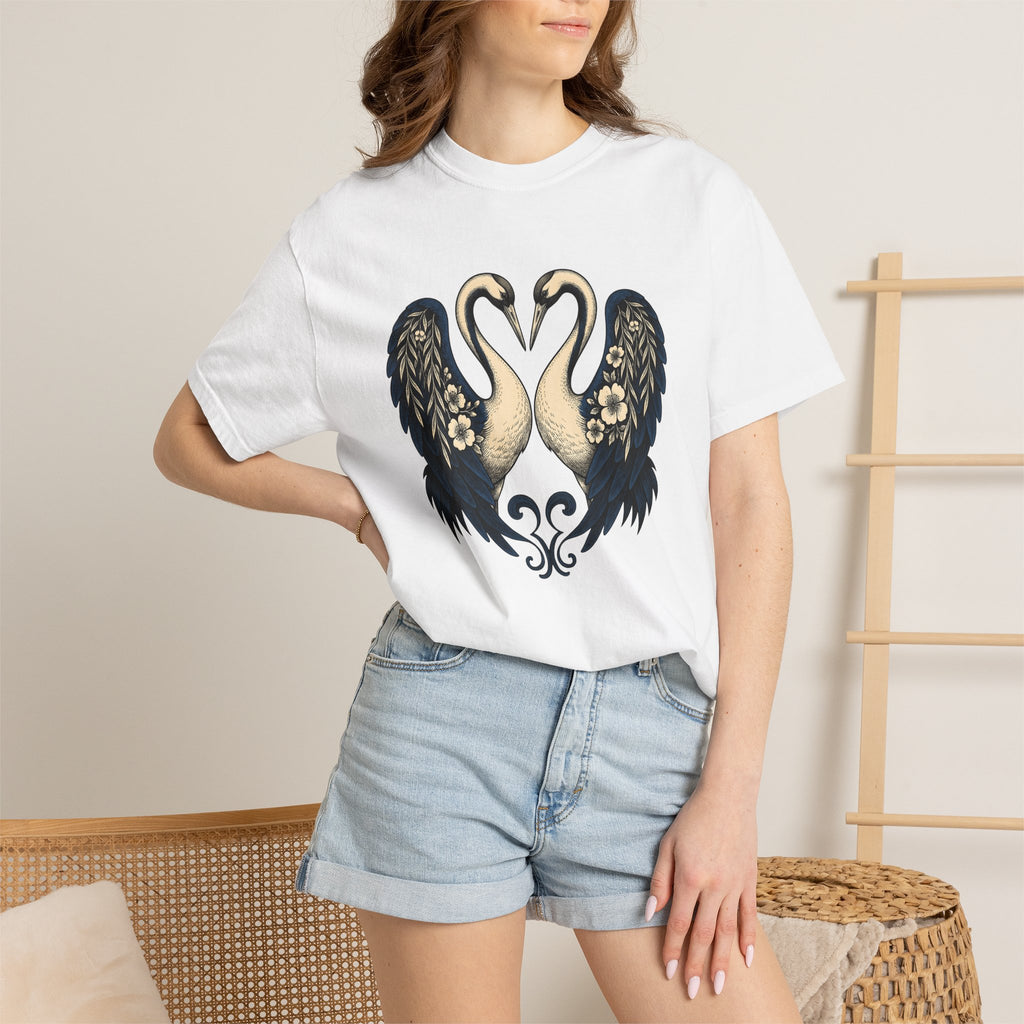 Two Cranes Shirt Animals Floral Arrangement Gift Women Old School Tee Crane T-Shirt Wildlife Fan Vintage Tshirt Bouquet Graphic Outline