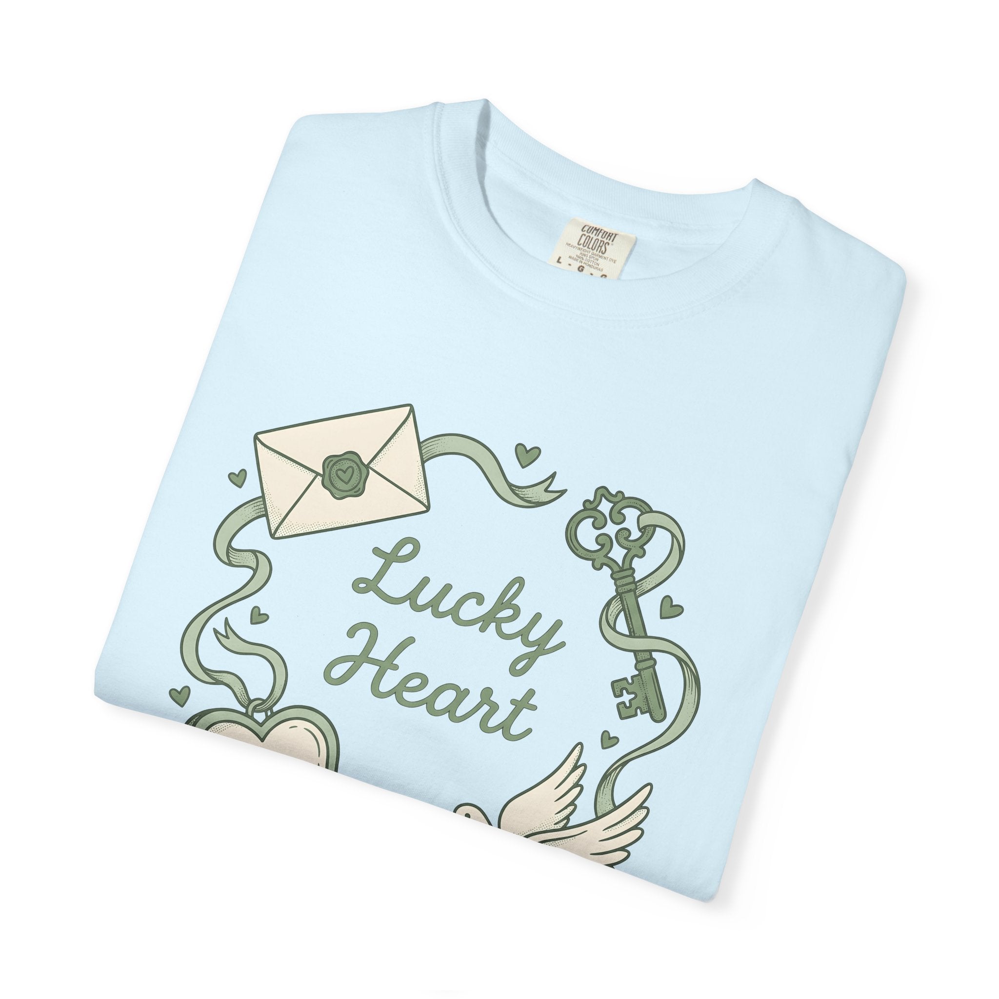 Heart Lock Bird Design Shirt St Patrick's Day Romance Gift Women Retro Tee Lock T-Shirt Shamrock Fan Vintage Tshirt Love Graphic Sketch