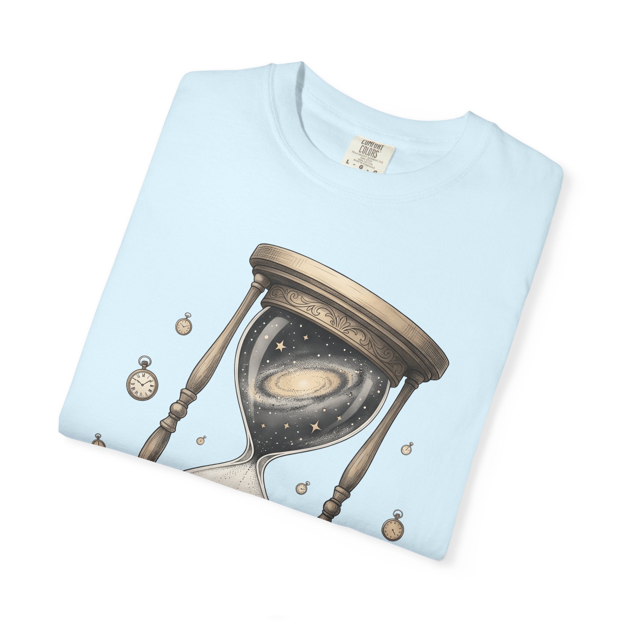 Sandglass Galaxy Shirt Time Astronomy Gift Women Old School Tee Galaxy T-Shirt Timekeeper Fan Cosmic Tshirt Universe Graphic Doodle Clock